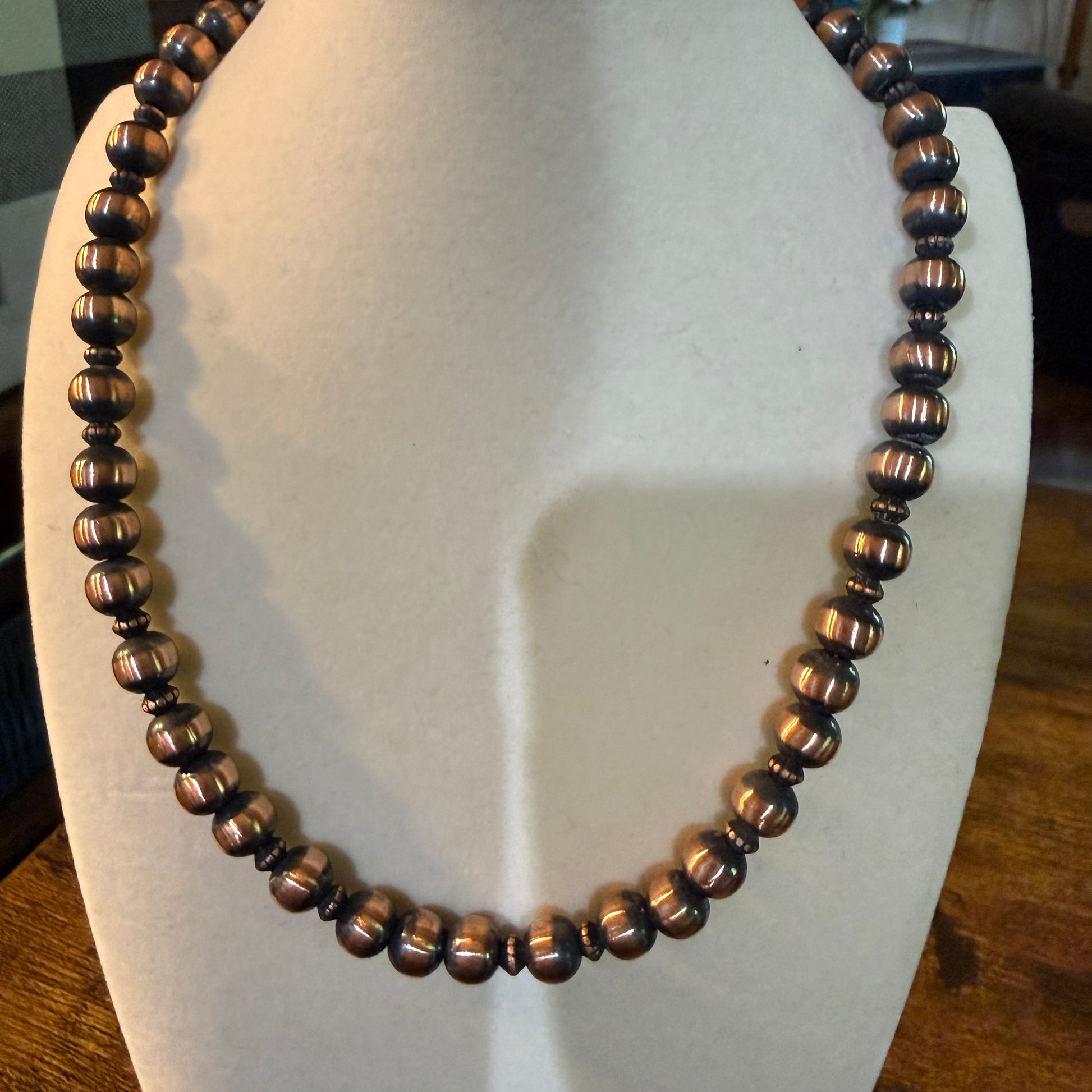 Genuine Heavy Copper Round 8mm Pearl Necklace 16 Inch Wild West Boho