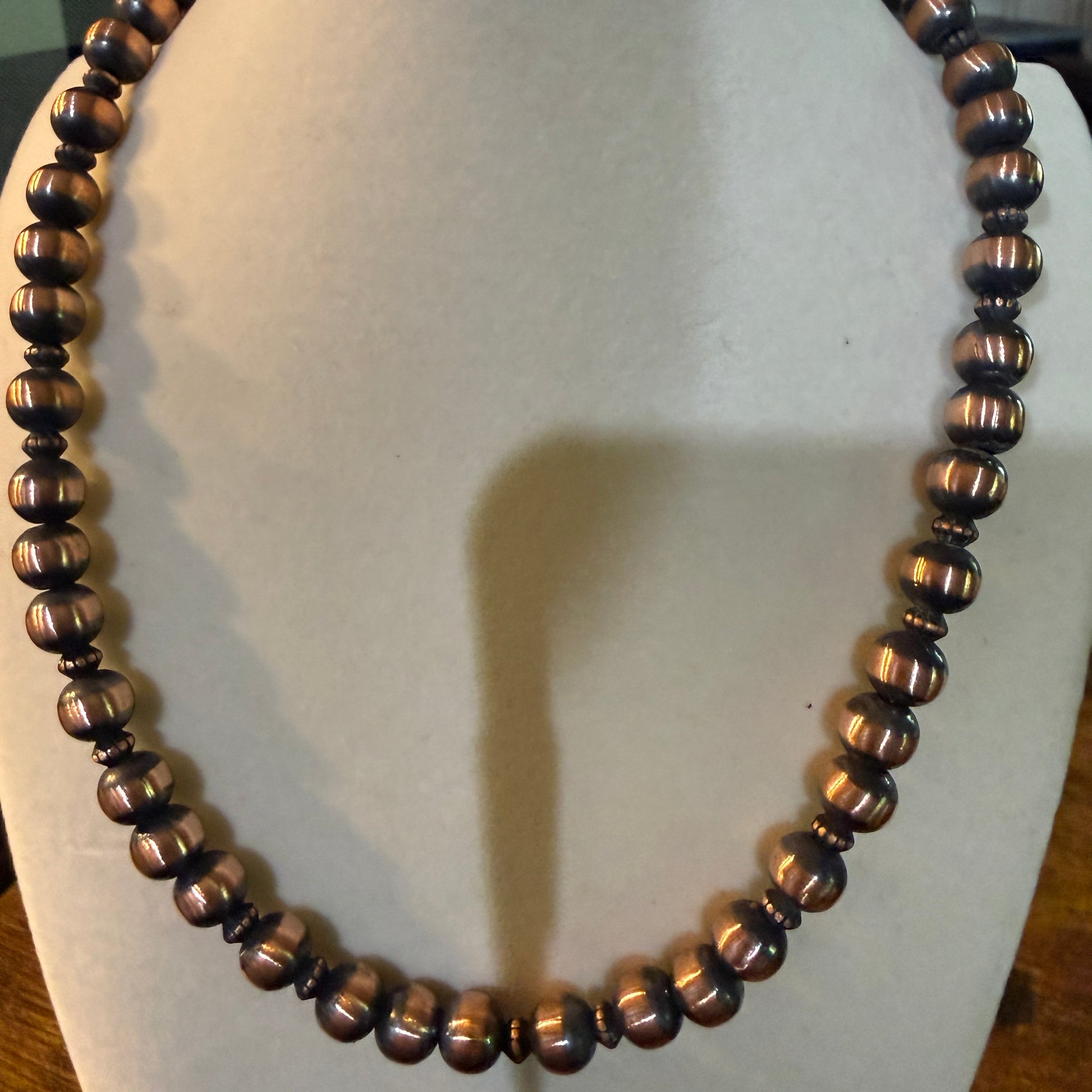 Genuine Heavy Copper Round 8mm Pearl Necklace 16 Inch Wild West Boho