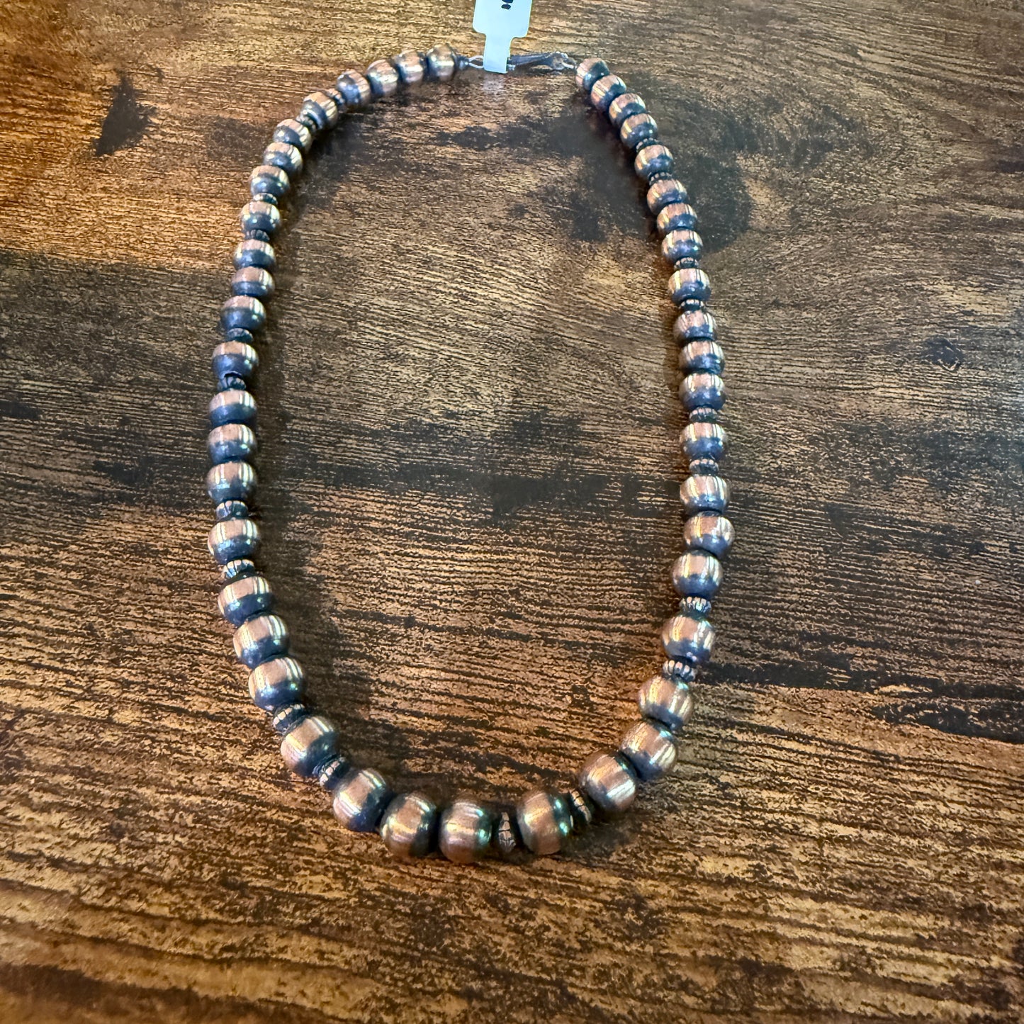 Genuine Heavy Copper Round 8mm Pearl Necklace 16 Inch Wild West Boho