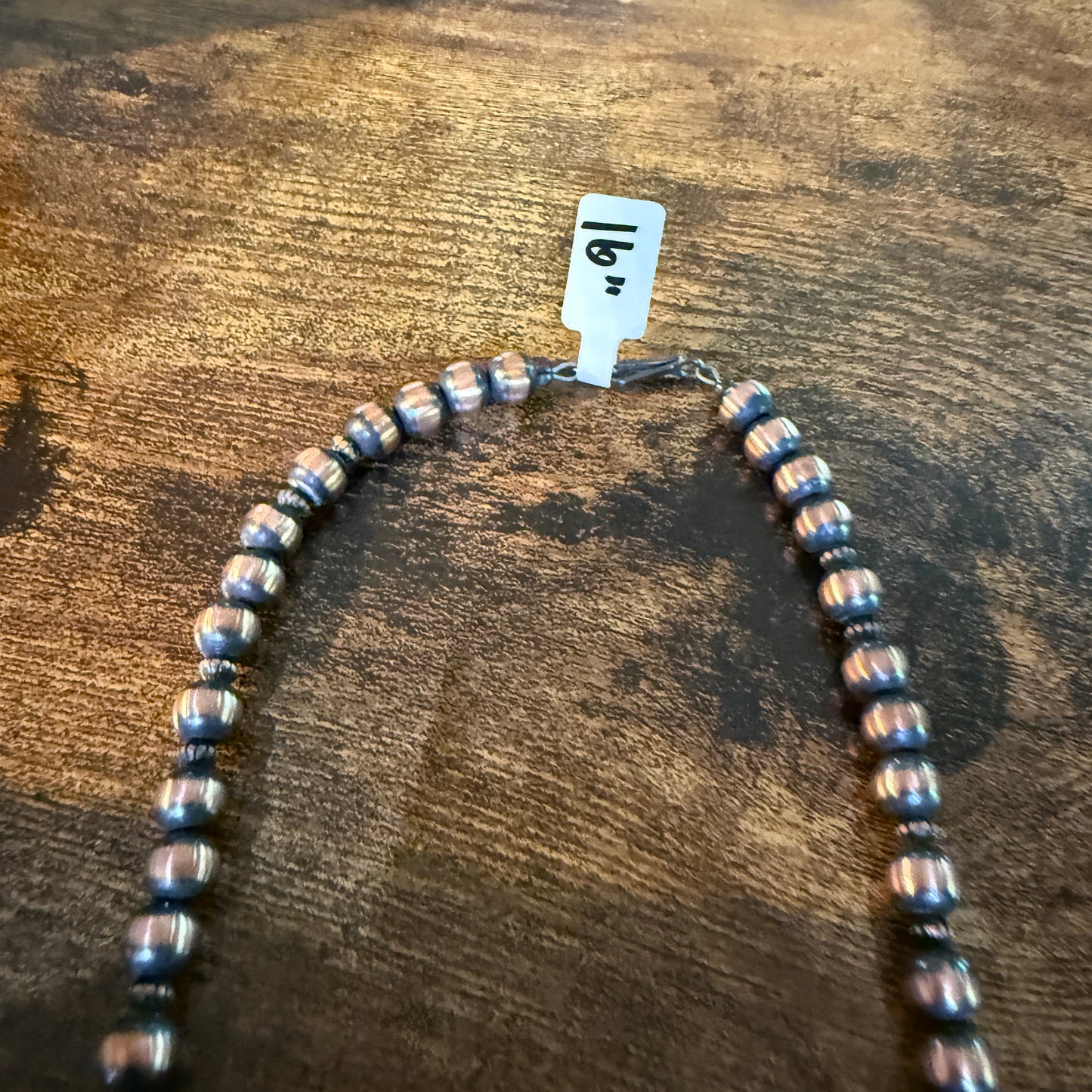 Genuine Heavy Copper Round 8mm Pearl Necklace 16 Inch Wild West Boho