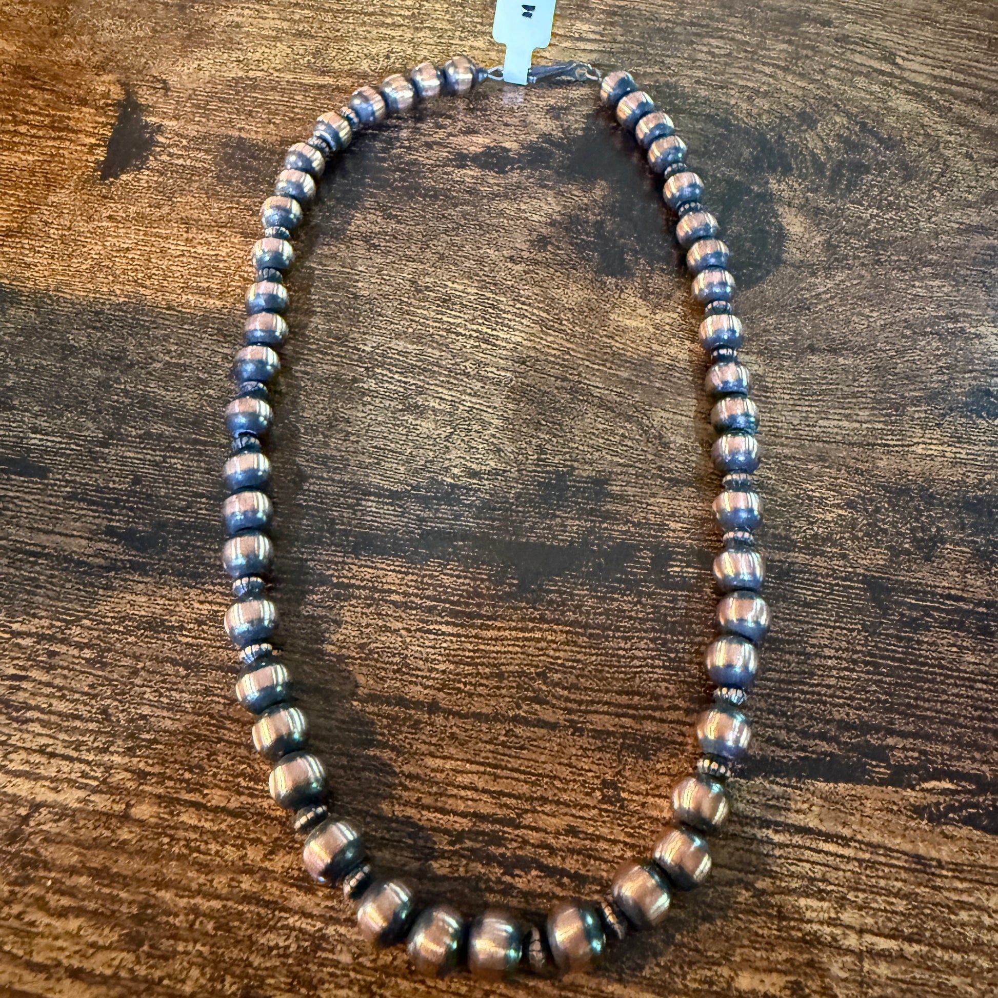 Genuine Heavy Copper Round 8mm Pearl Necklace 16 Inch Wild West Boho