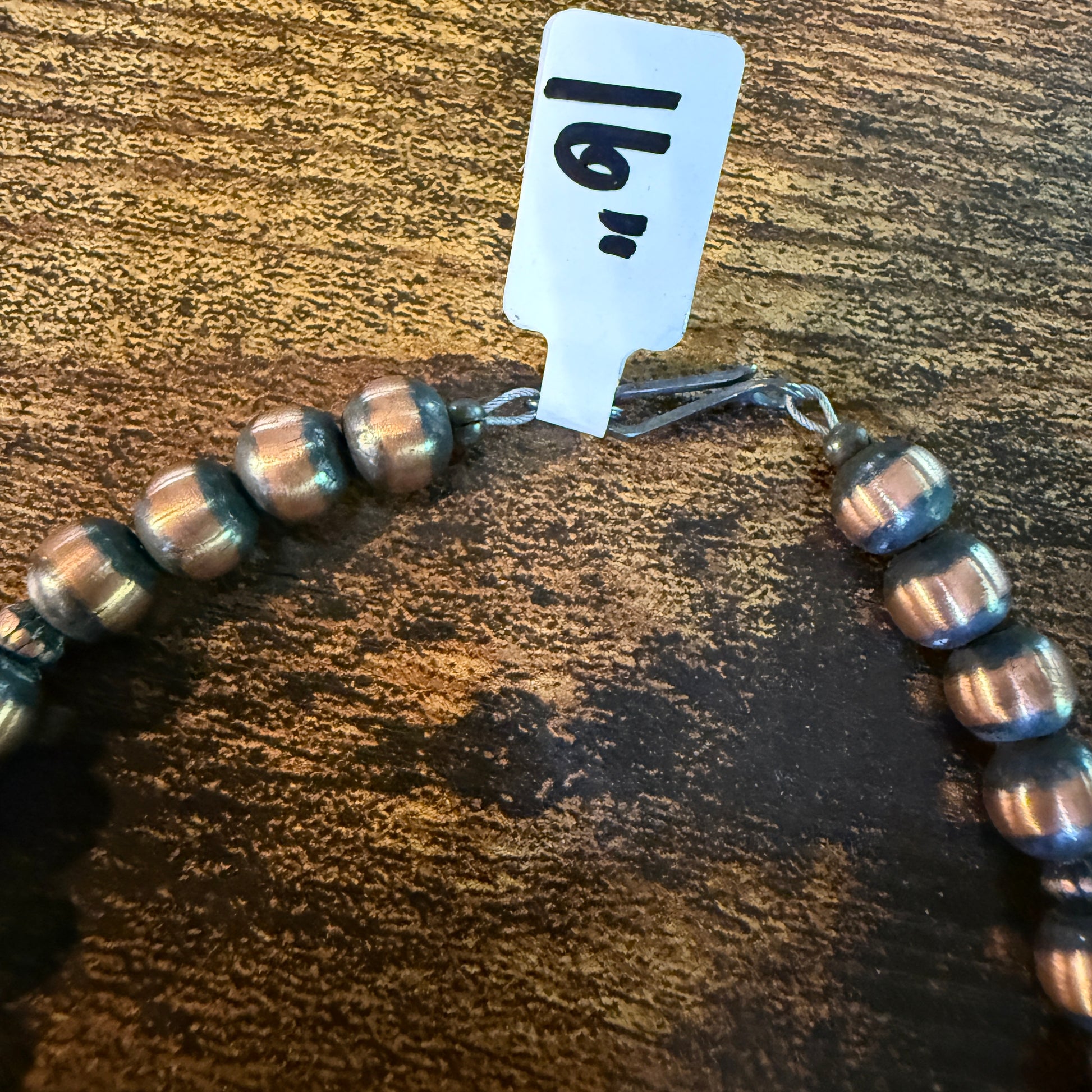 Genuine Heavy Copper Round 8mm Pearl Necklace 16 Inch Wild West Boho