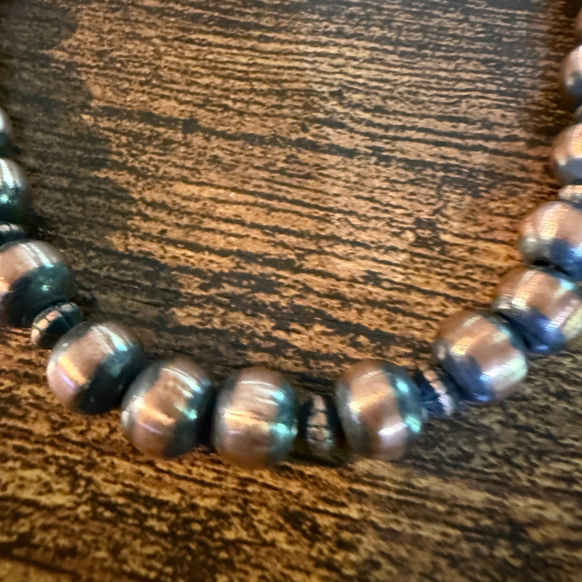 Genuine Heavy Copper Round 8mm Pearl Necklace 16 Inch Wild West Boho
