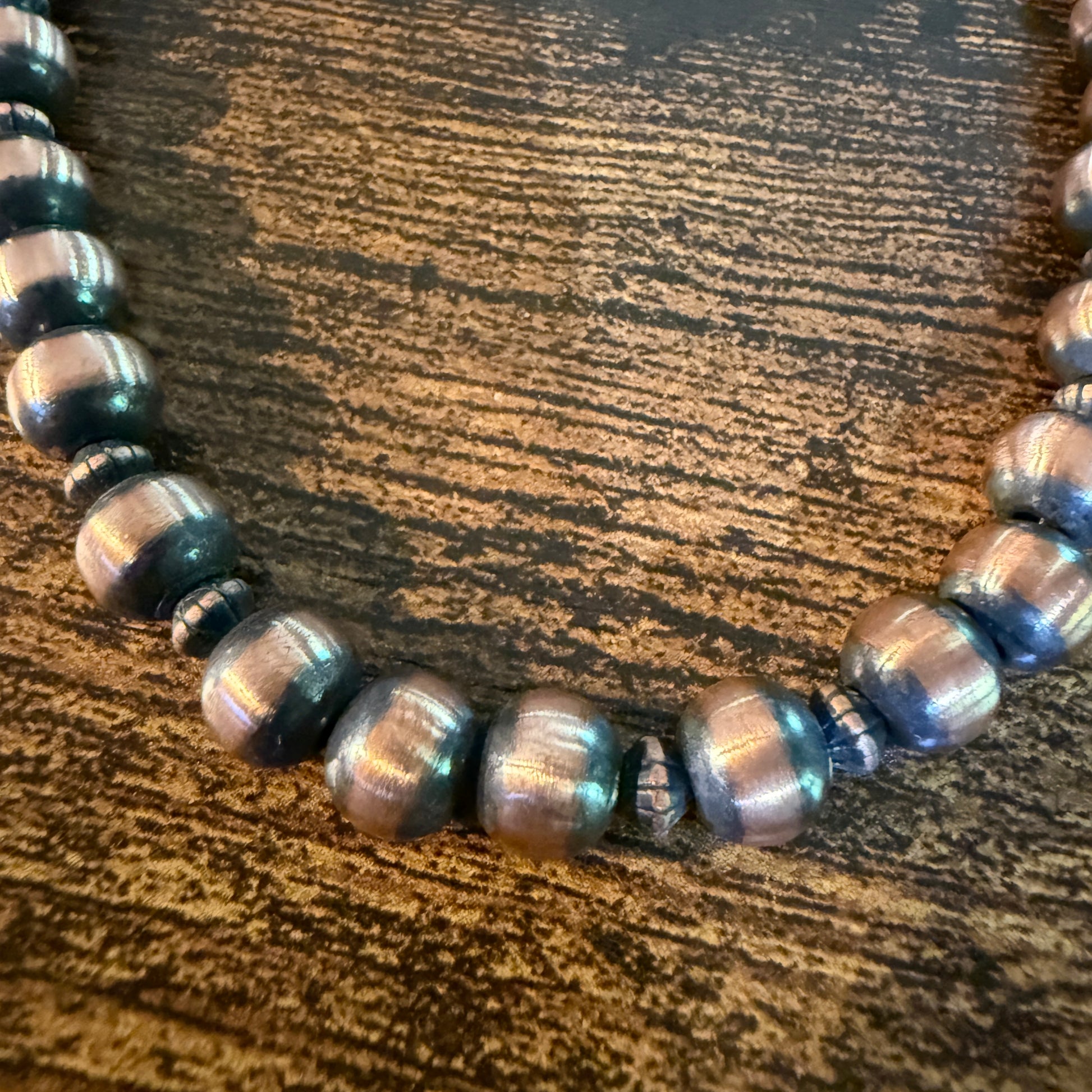 Genuine Heavy Copper Round 8mm Pearl Necklace 16 Inch Wild West Boho