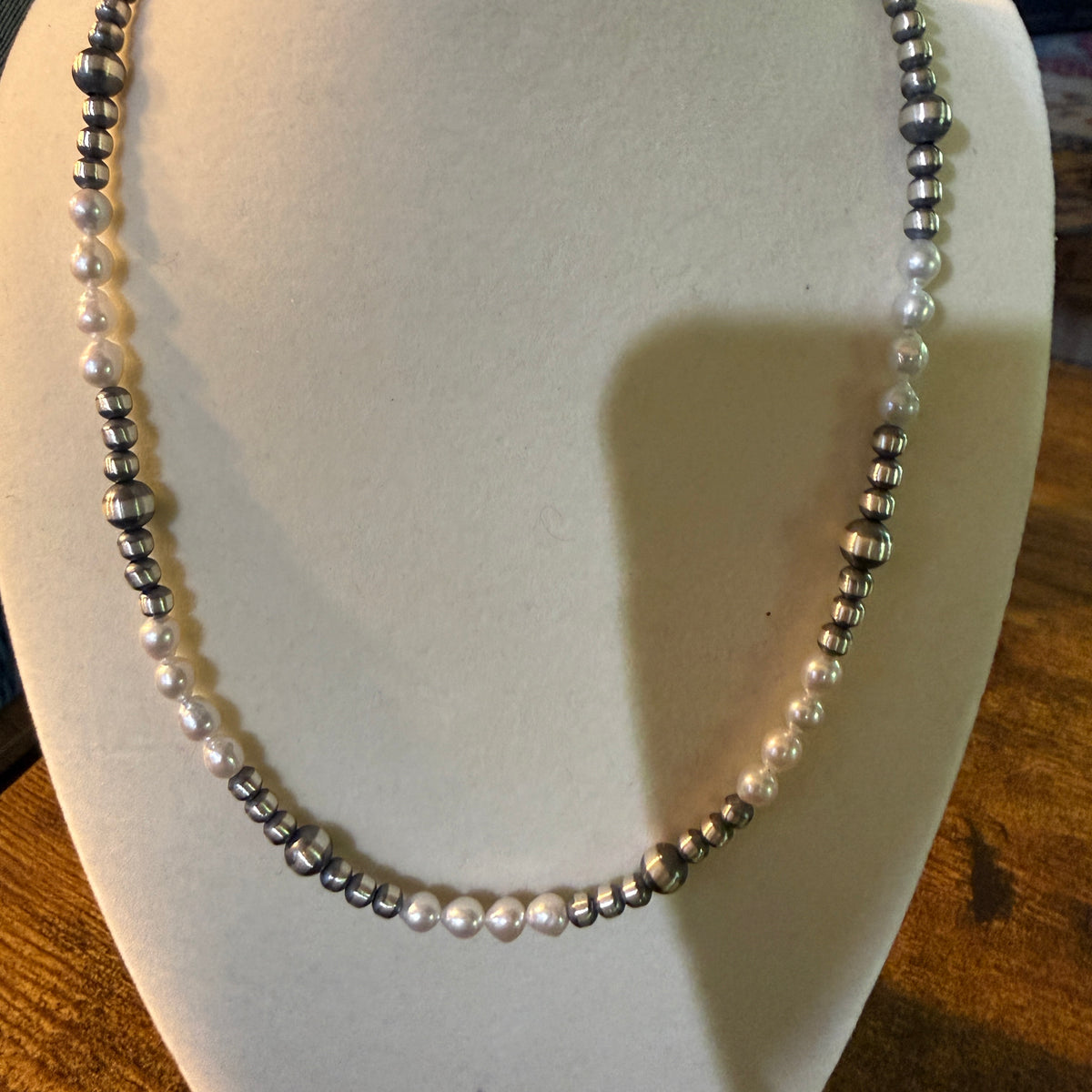 Genuine Freshwater Pearl And Sterling Silver Bead Necklace 16 Inch 2mm To 5mm Wild West Boho