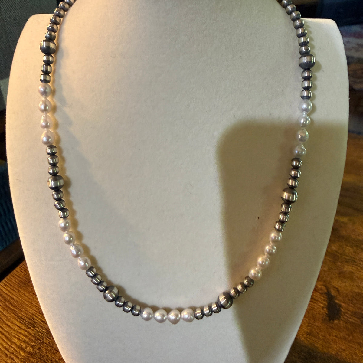 Genuine Freshwater Pearl And Sterling Silver Bead Necklace 16 Inch 2mm To 5mm Wild West Boho