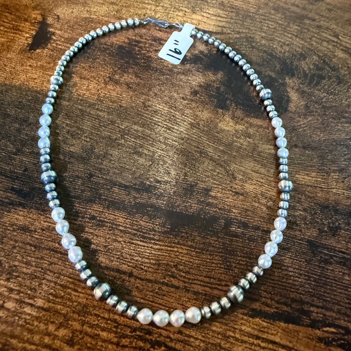 Genuine Freshwater Pearl And Sterling Silver Bead Necklace 16 Inch 2mm To 5mm Wild West Boho