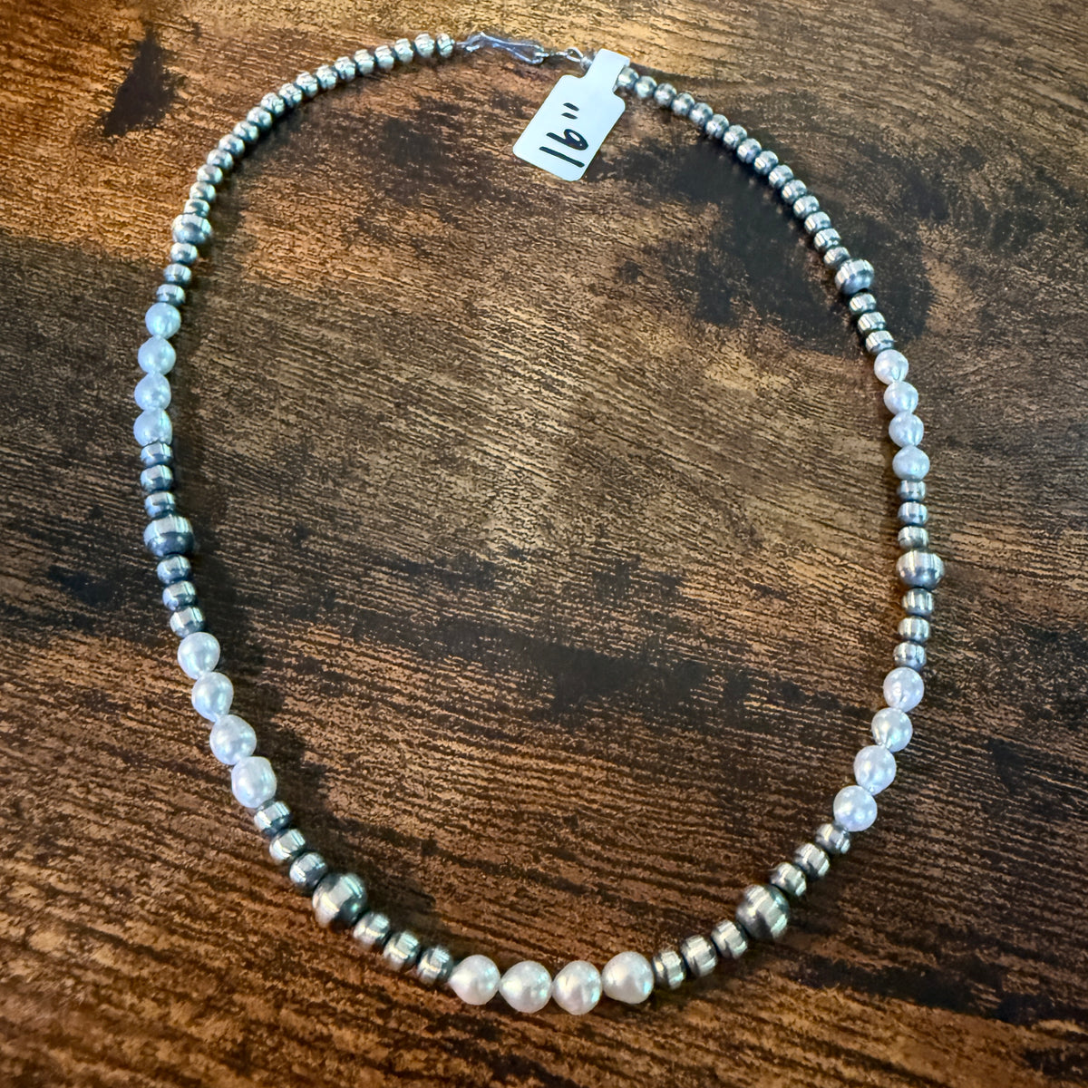 Genuine Freshwater Pearl And Sterling Silver Bead Necklace 16 Inch 2mm To 5mm Wild West Boho