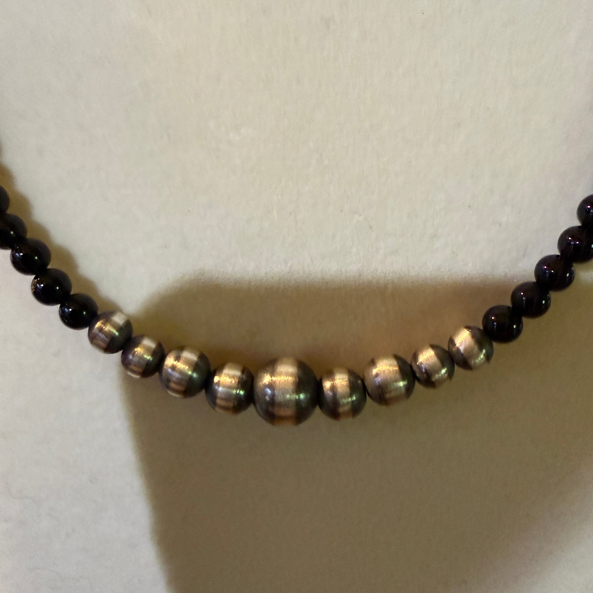 Handmade Sterling Silver Black Onyx Graduated Pearl Necklace 16 Inch 3mm to 6mm Wild West Boho