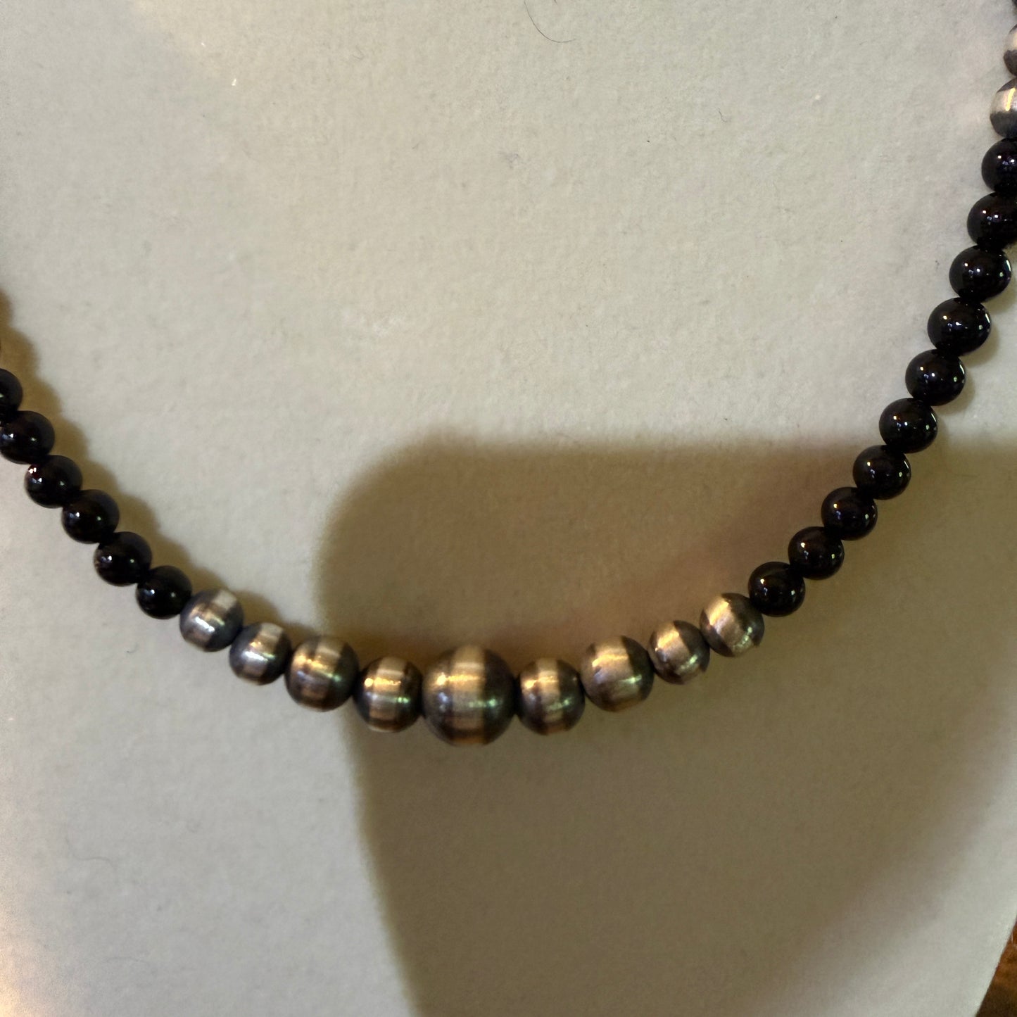 Handmade Sterling Silver Black Onyx Graduated Pearl Necklace 16 Inch 3mm to 6mm Wild West Boho