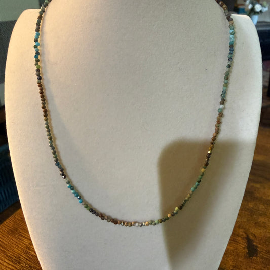 Kingman Turquoise Seed Bead Necklace 16 Inch Handmade Jewelry Wild West Boho