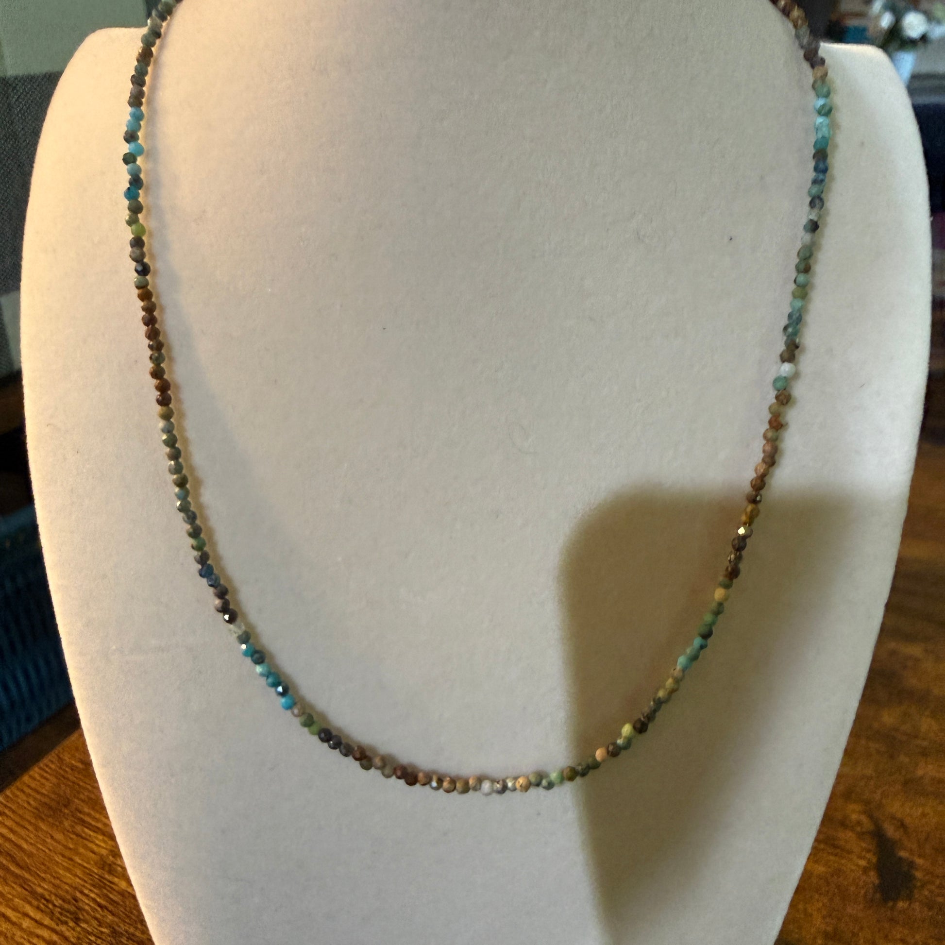 Kingman Turquoise Seed Bead Necklace 16 Inch Handmade Jewelry Wild West Boho
