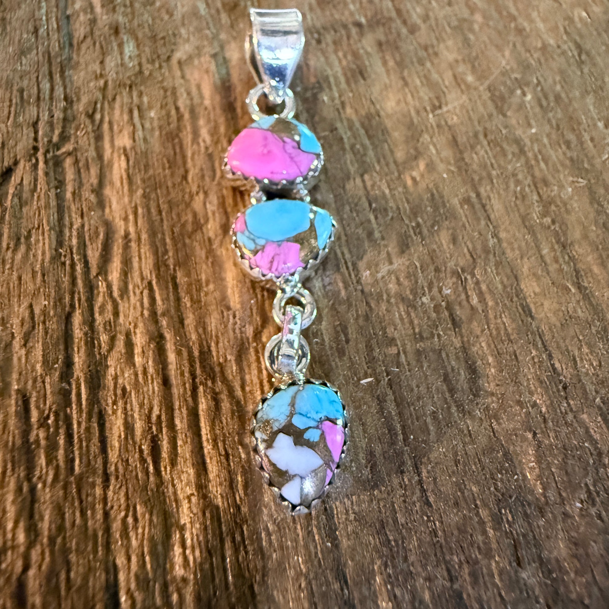 Cotton Candy Turquoise Dahlia Gemstone Pendant Sterling Silver Wild West Boho