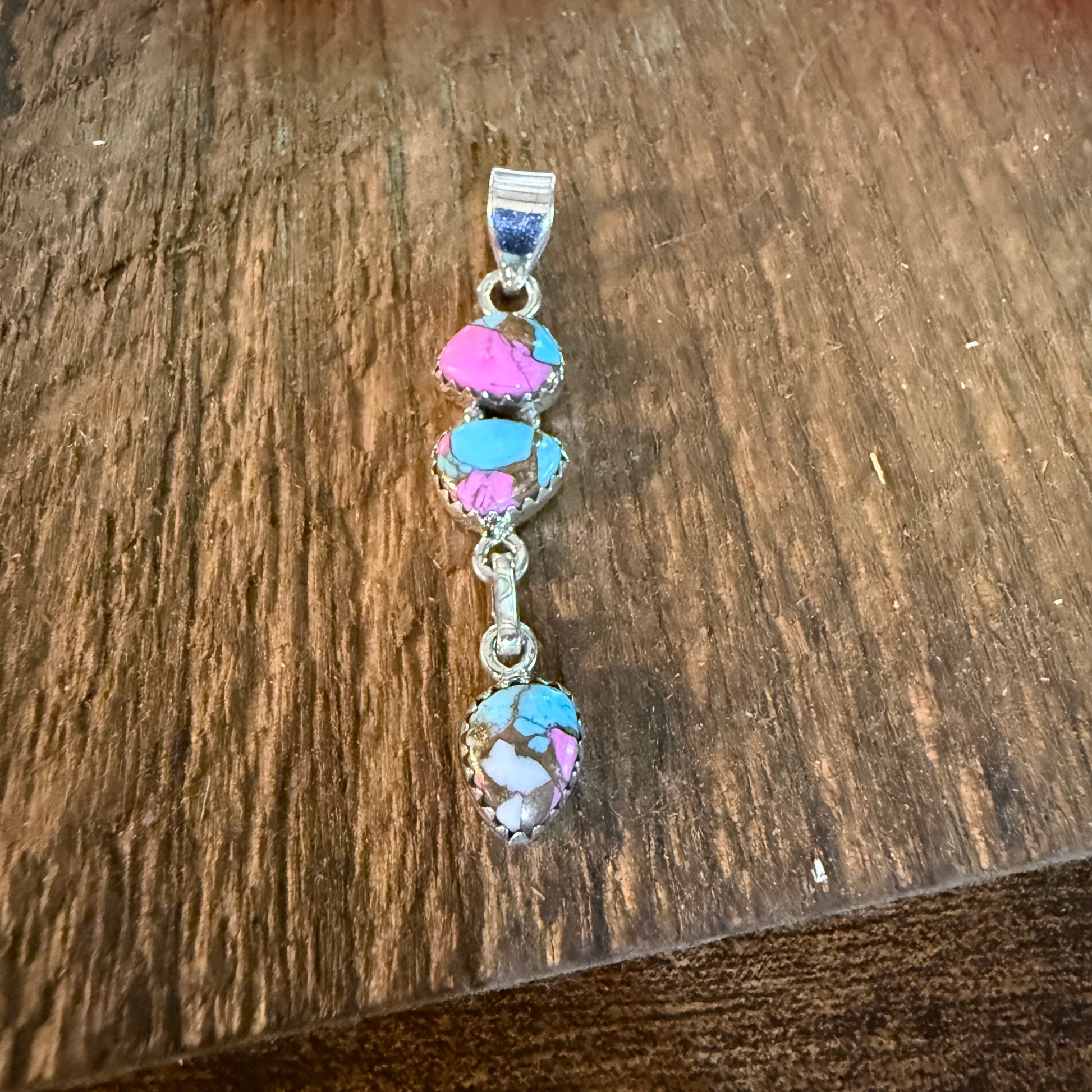 Cotton Candy Turquoise Dahlia Gemstone Pendant Sterling Silver Wild West Boho