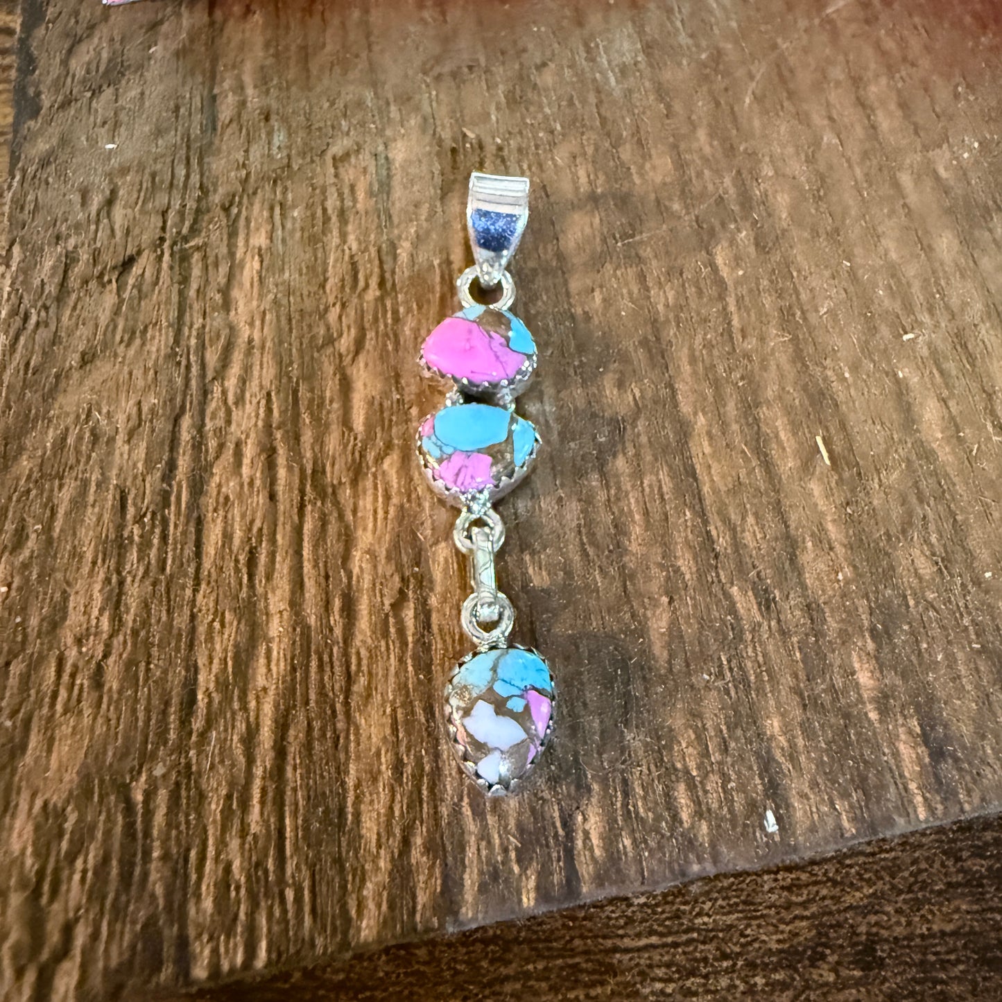 Cotton Candy Turquoise Dahlia Gemstone Pendant Sterling Silver Wild West Boho