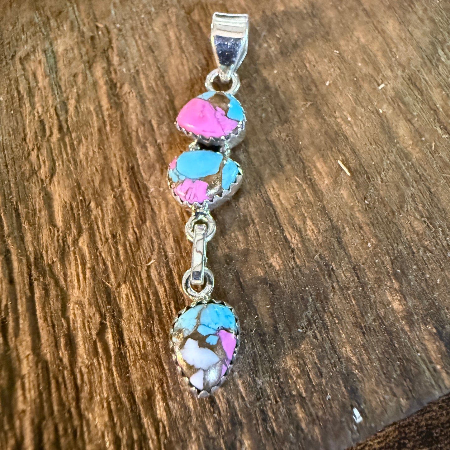 Cotton Candy Turquoise Dahlia Gemstone Pendant Sterling Silver Wild West Boho