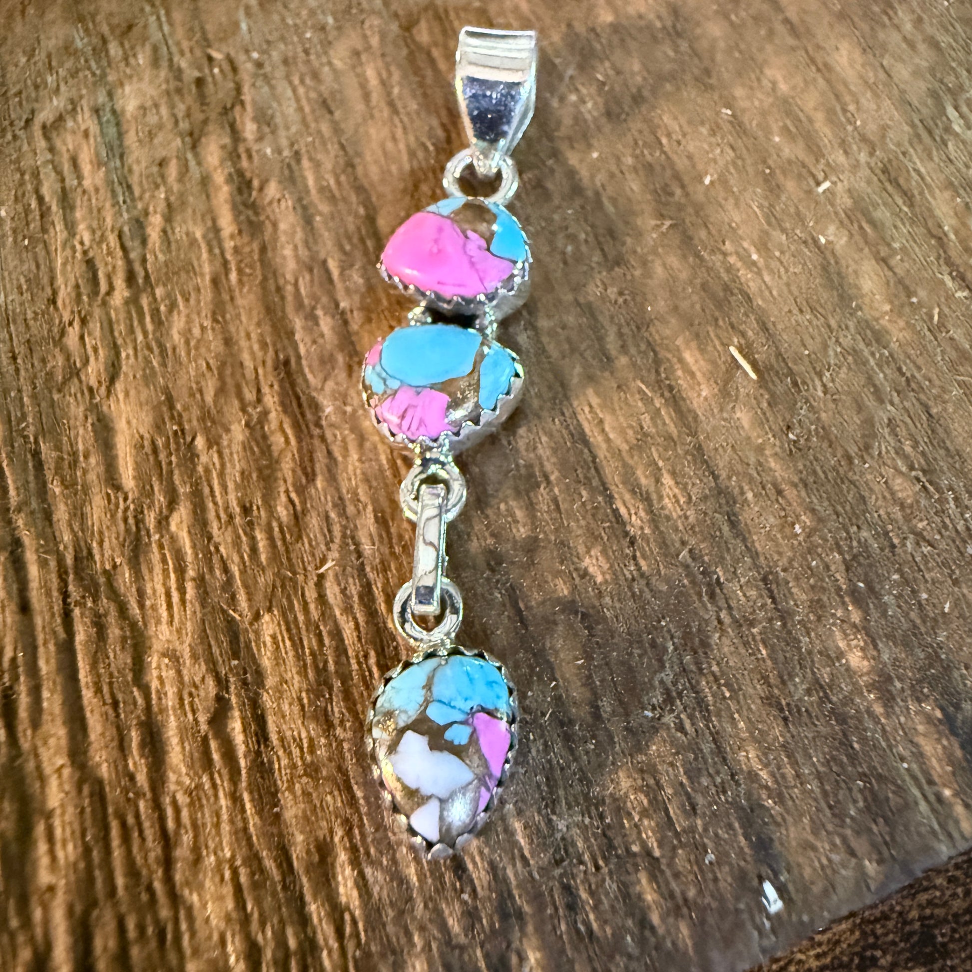 Cotton Candy Turquoise Dahlia Gemstone Pendant Sterling Silver Wild West Boho
