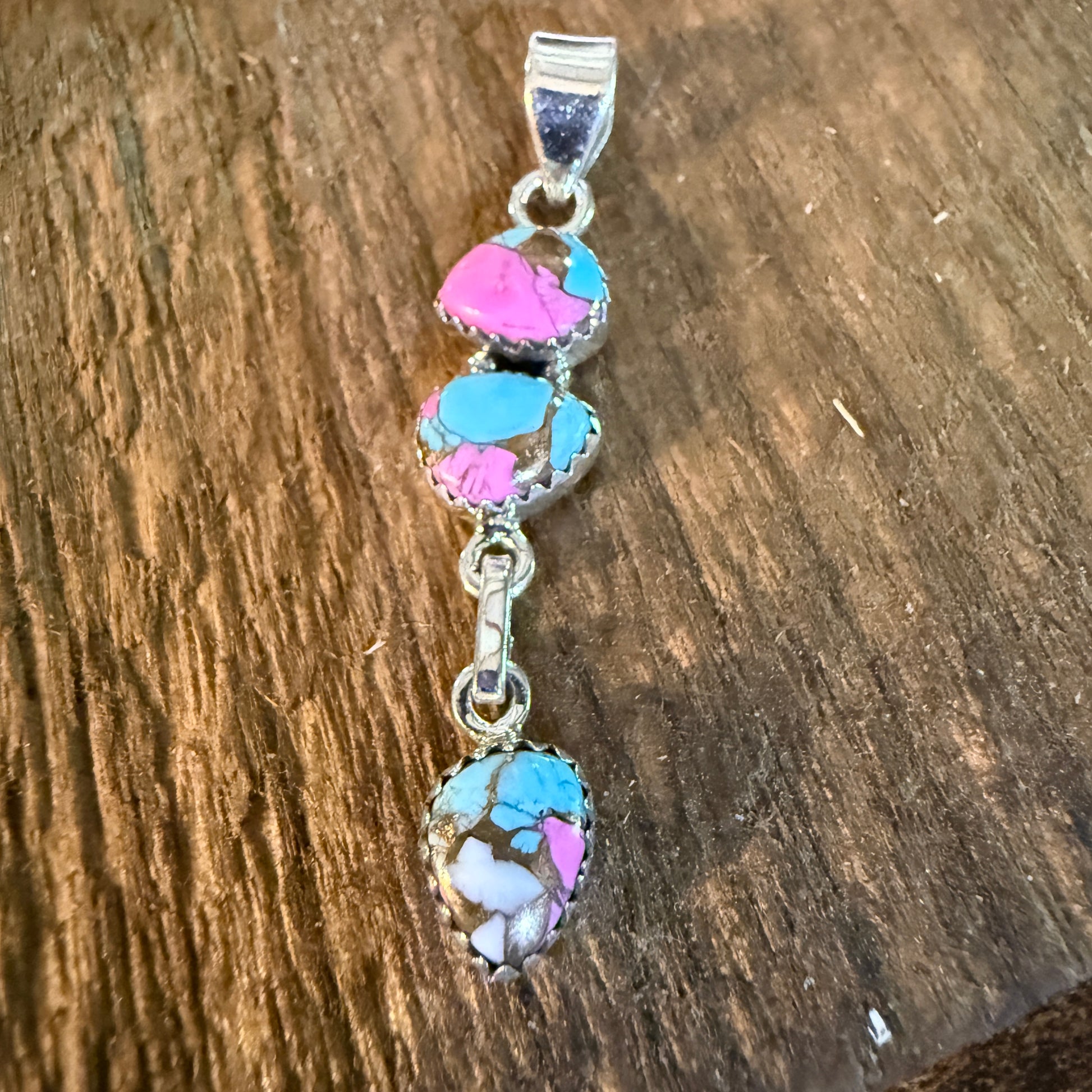 Cotton Candy Turquoise Dahlia Gemstone Pendant Sterling Silver Wild West Boho