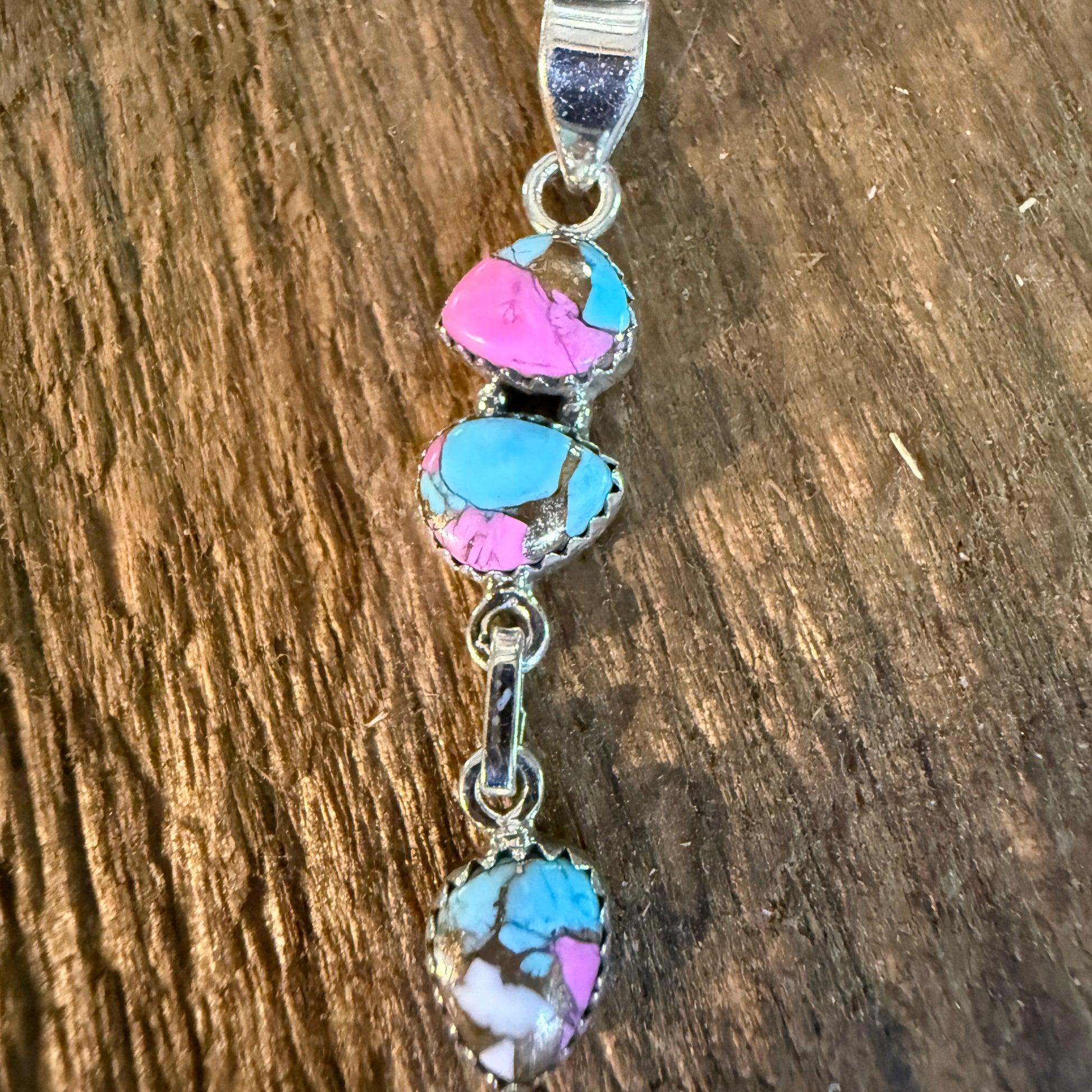 Cotton Candy Turquoise Dahlia Gemstone Pendant Sterling Silver Wild West Boho