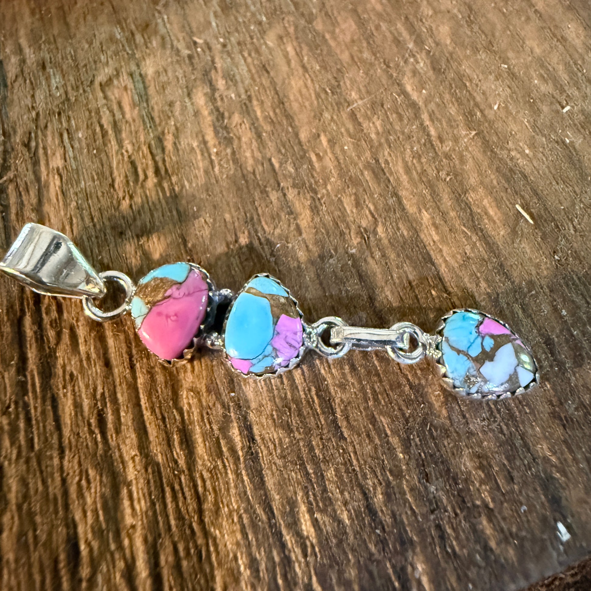 Cotton Candy Turquoise Dahlia Gemstone Pendant Sterling Silver Wild West Boho