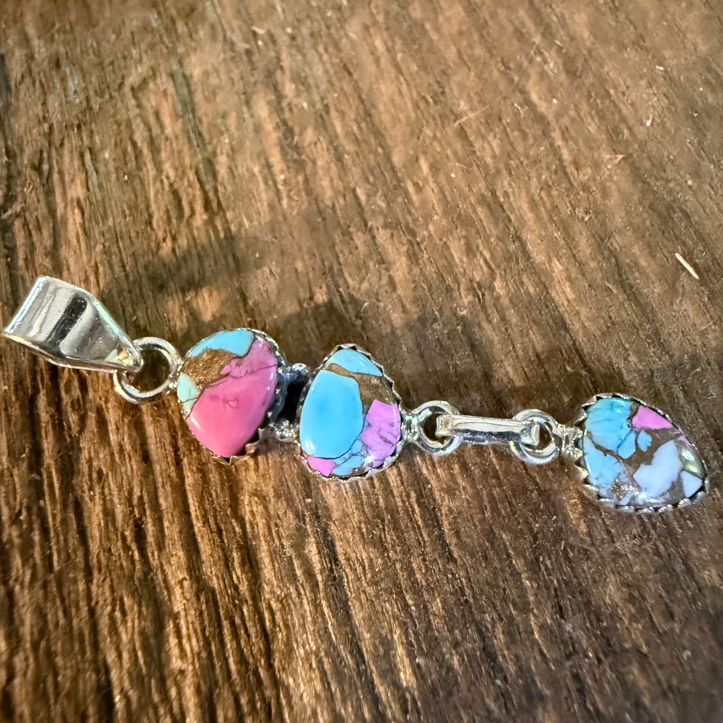 Cotton Candy Turquoise Dahlia Gemstone Pendant Sterling Silver Wild West Boho