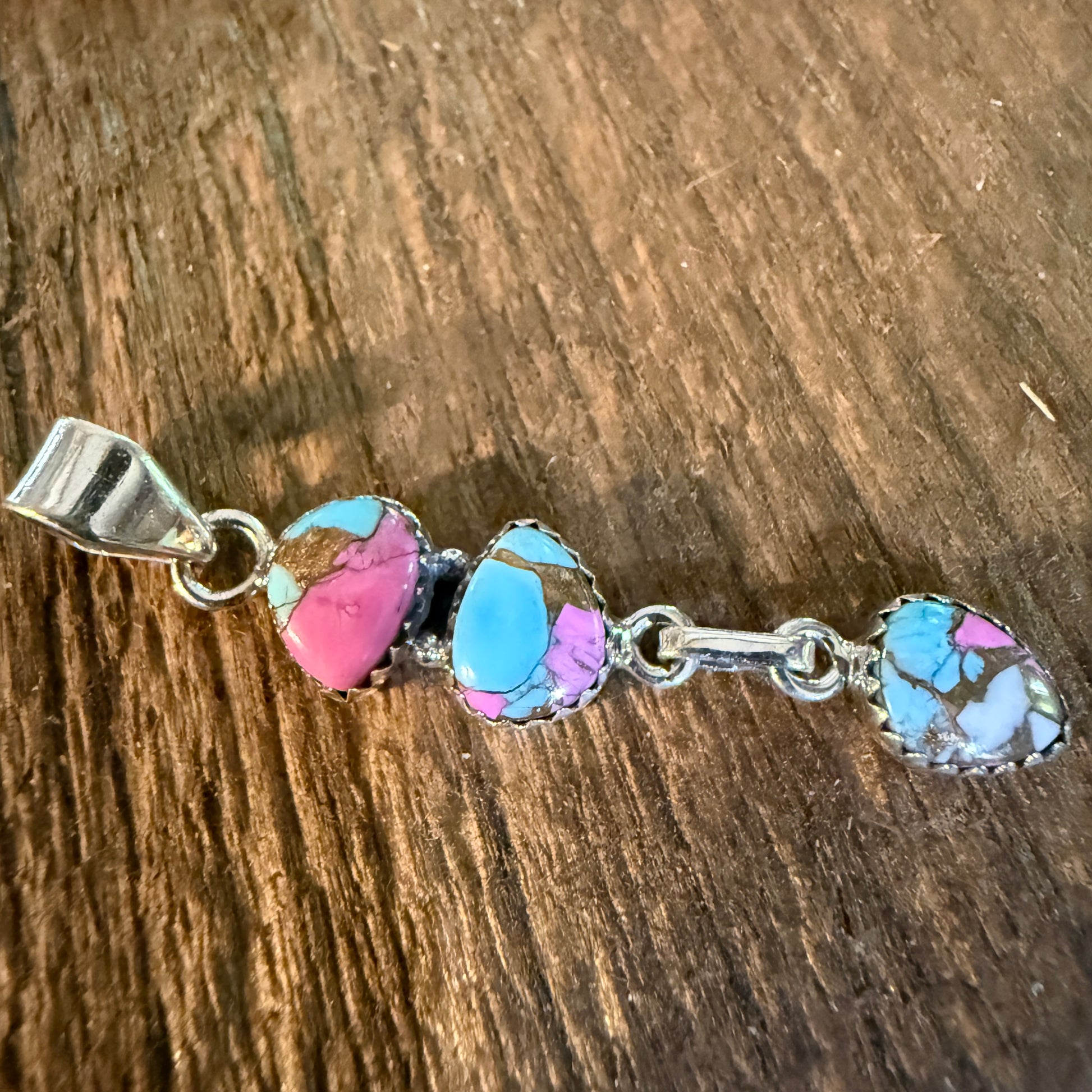 Cotton Candy Turquoise Dahlia Gemstone Pendant Sterling Silver Wild West Boho