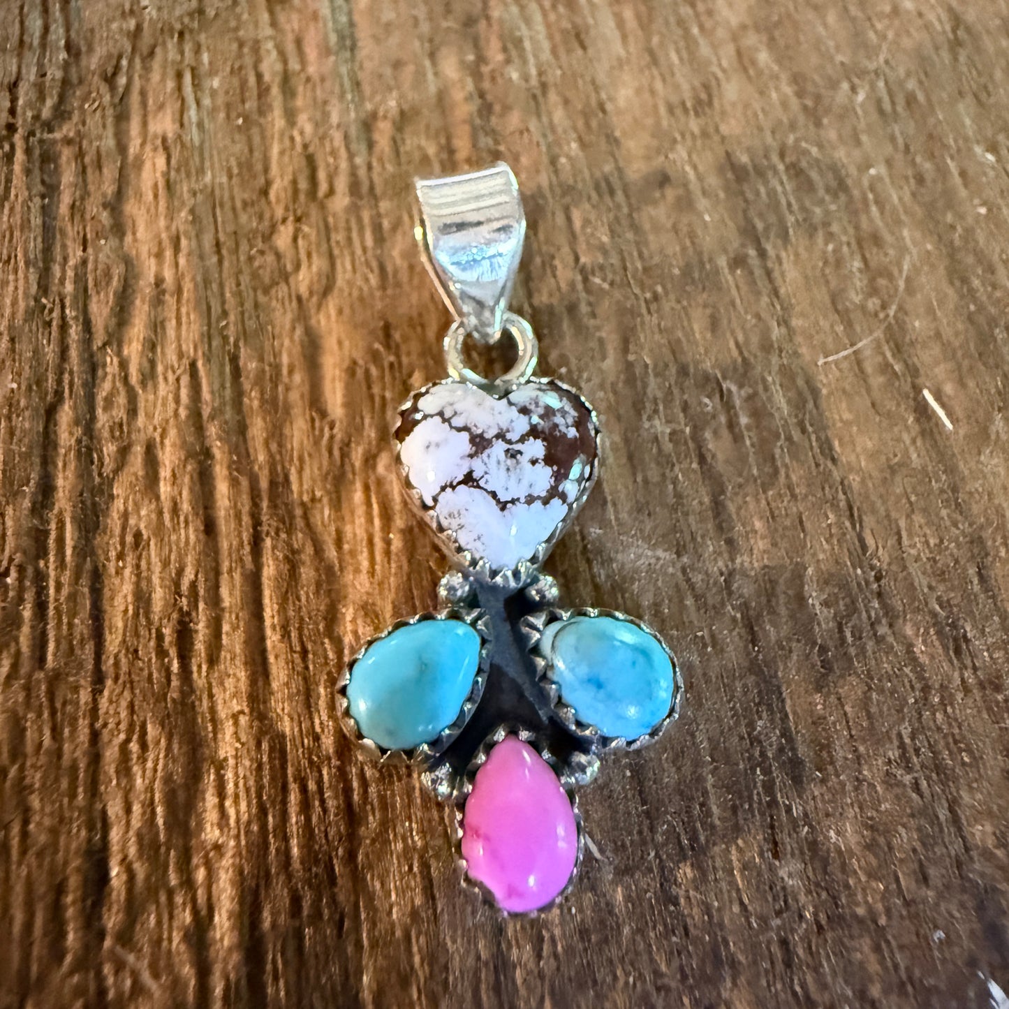 Wild Horse Kingman Turquoise And Cotton Candy Dahlia Pendant Sterling Silver Wild West Boho