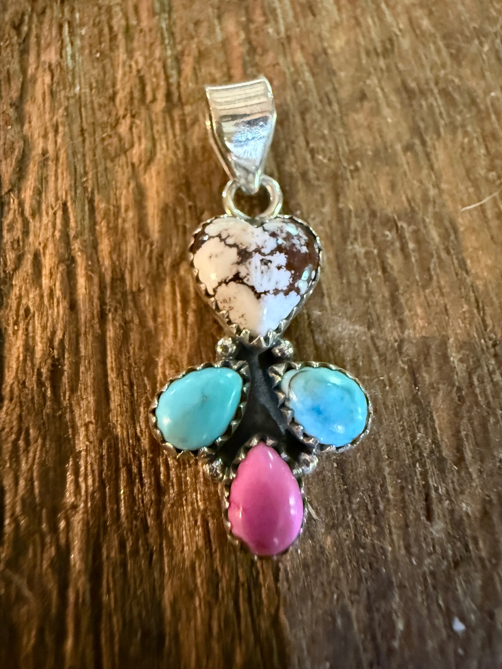 Wild Horse Kingman Turquoise And Cotton Candy Dahlia Pendant Sterling Silver Wild West Boho