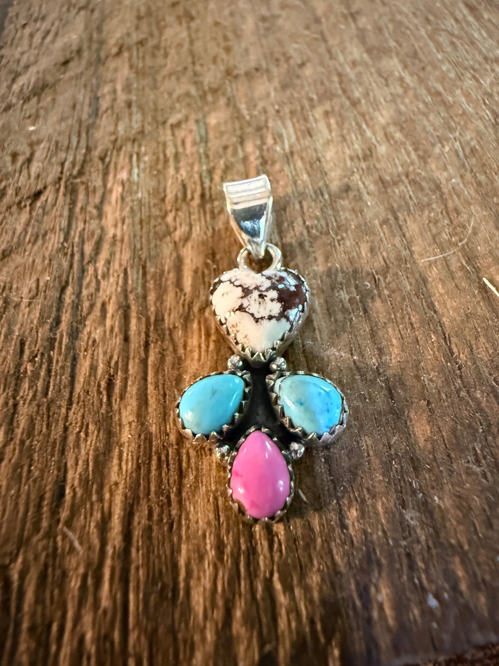 Wild Horse Kingman Turquoise And Cotton Candy Dahlia Pendant Sterling Silver Wild West Boho
