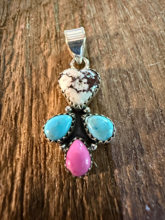 Wild Horse Kingman Turquoise And Cotton Candy Dahlia Pendant Sterling Silver Wild West Boho