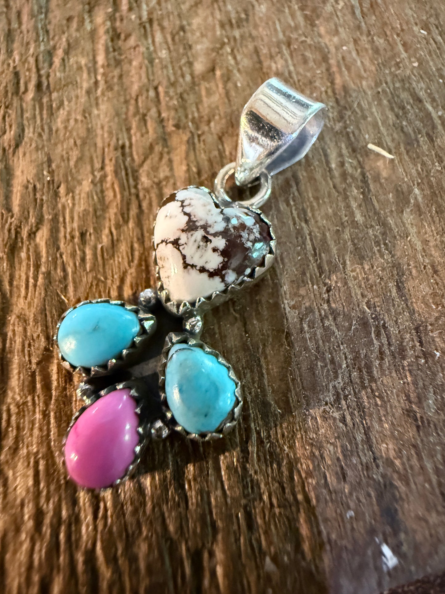Wild Horse Kingman Turquoise And Cotton Candy Dahlia Pendant Sterling Silver Wild West Boho