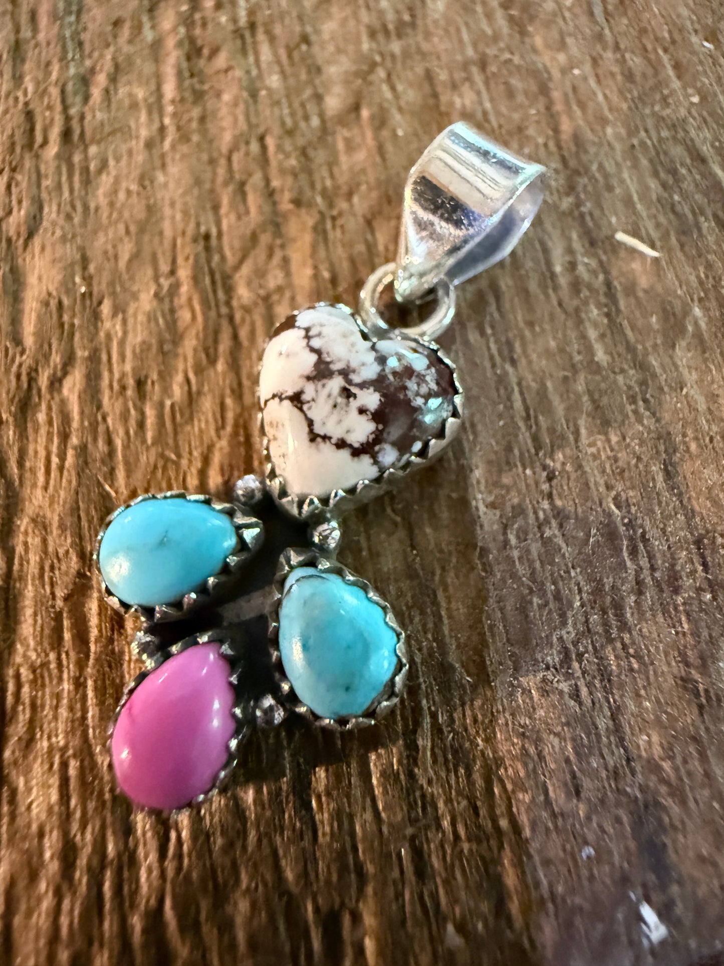 Wild Horse Kingman Turquoise And Cotton Candy Dahlia Pendant Sterling Silver Wild West Boho