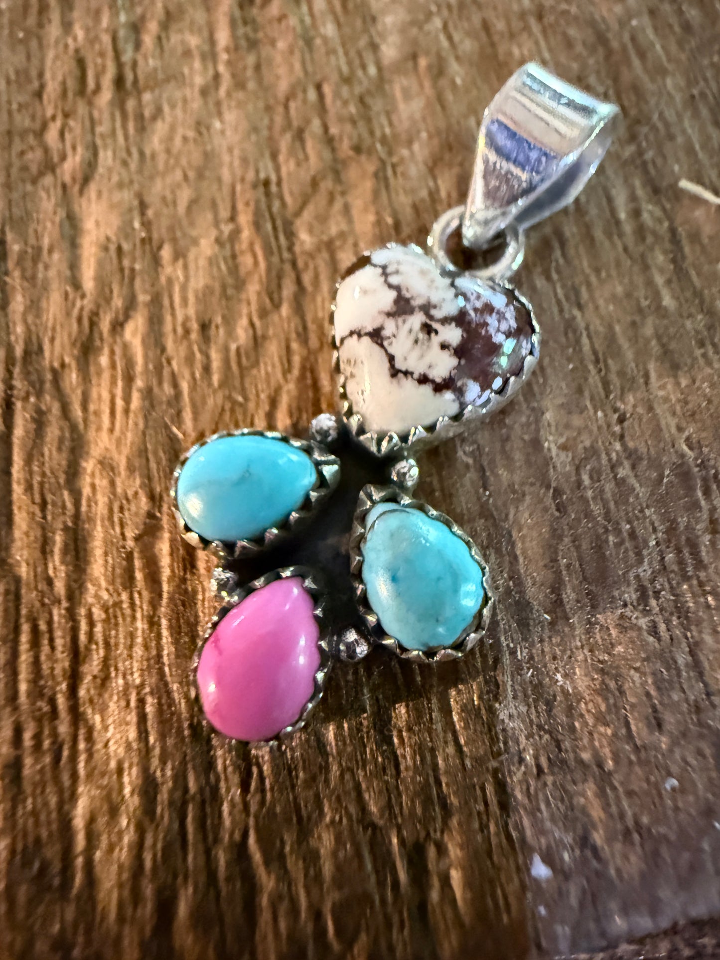 Wild Horse Kingman Turquoise And Cotton Candy Dahlia Pendant Sterling Silver Wild West Boho