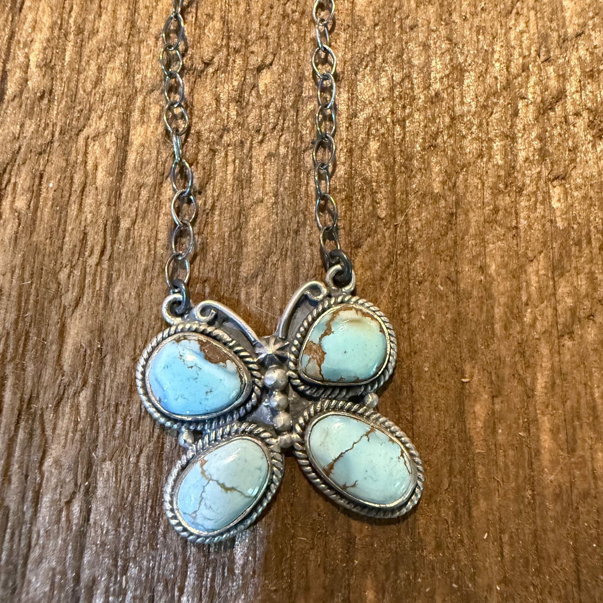 Dry Creek Turquoise Gemstone Butterfly Necklace Sterling Silver 18 Inch Wild West Boho