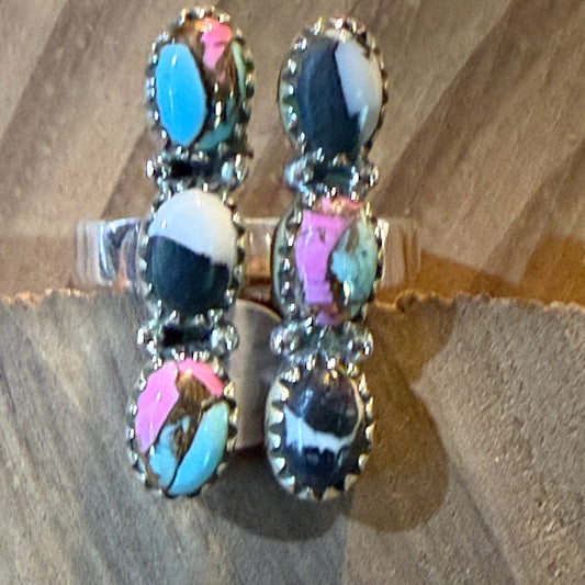 Cotton Candy White Buffalo Dahlia Turquoise Gemstone Adjustable Ring Sterling Wild West Boho