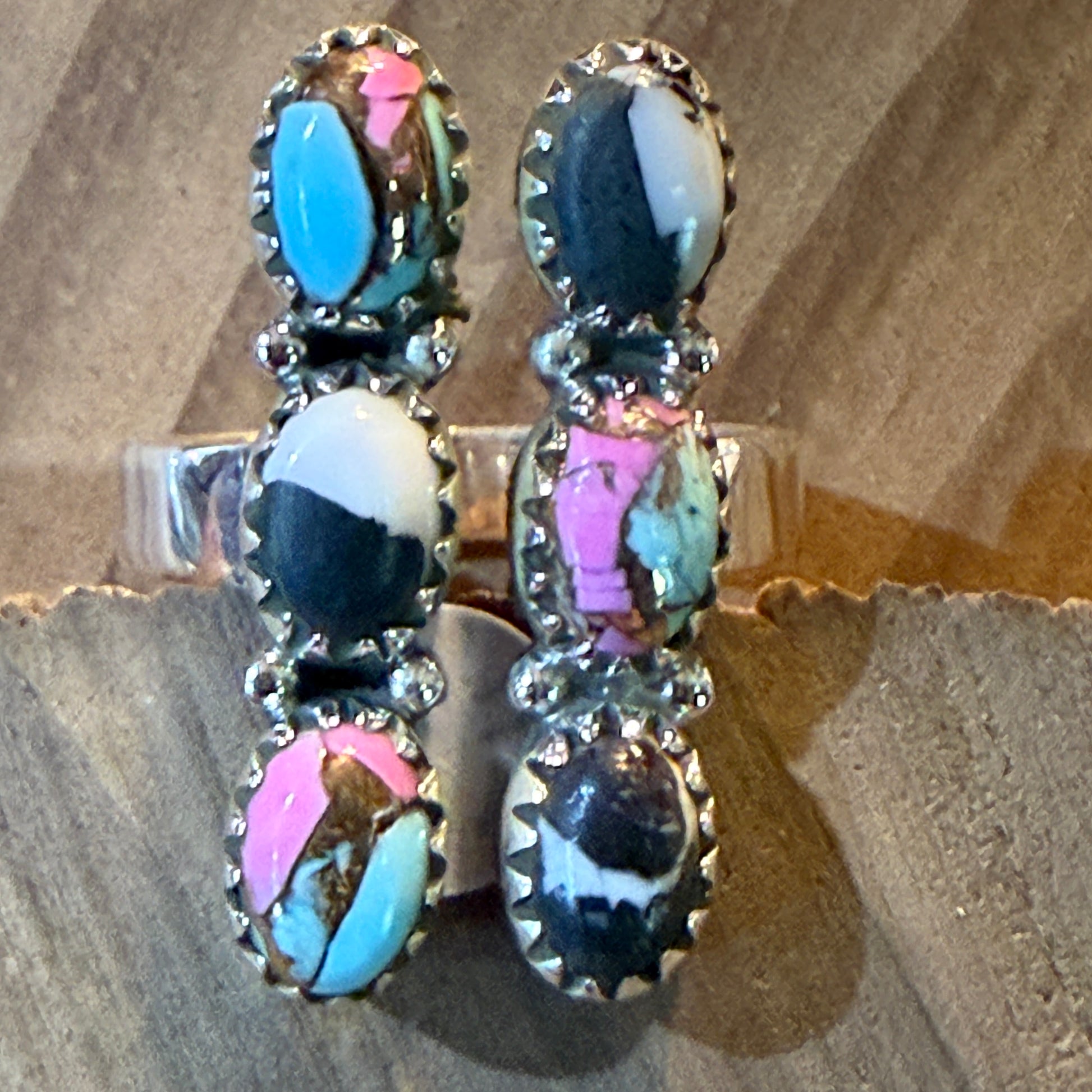 Cotton Candy White Buffalo Dahlia Turquoise Gemstone Adjustable Ring Sterling Wild West Boho