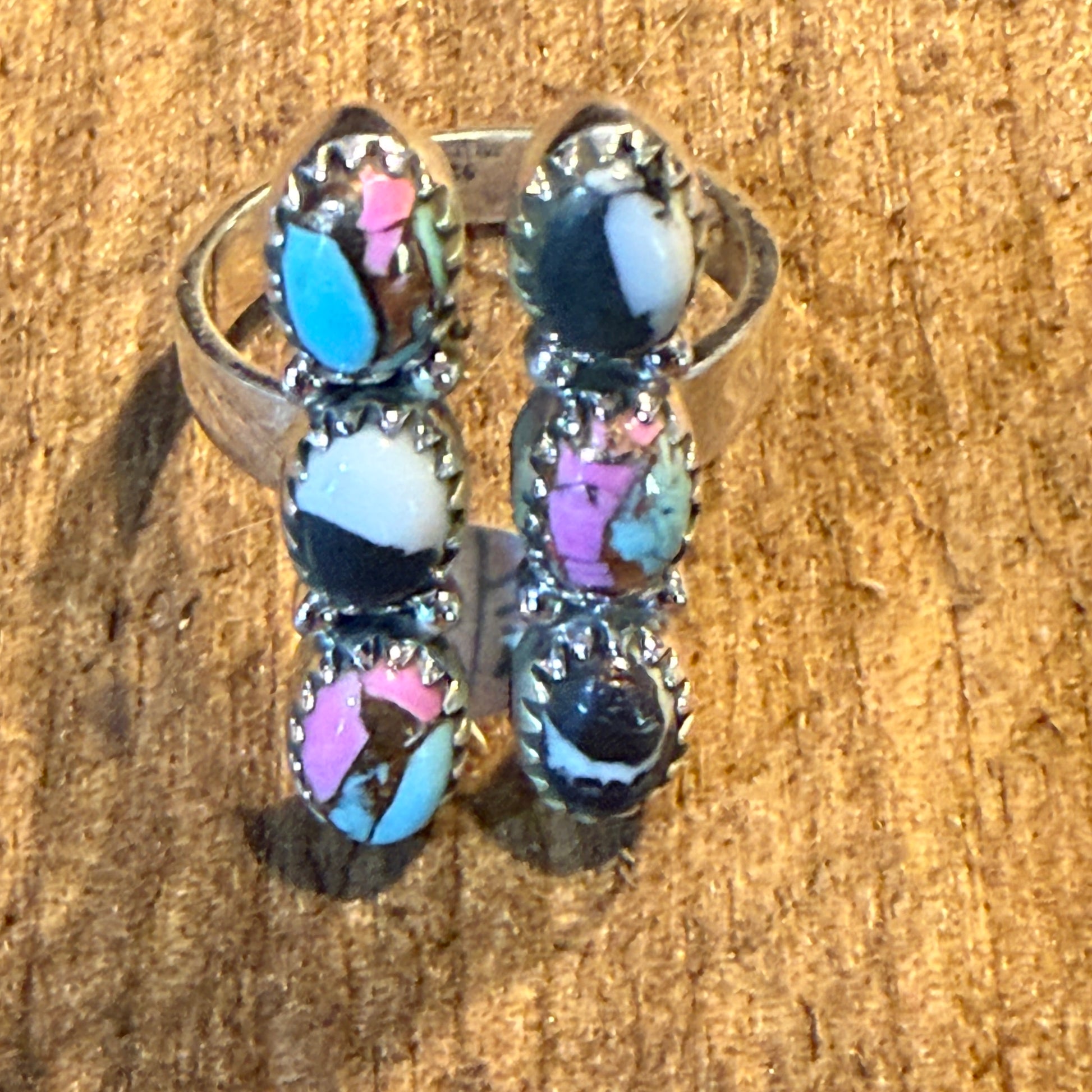 Cotton Candy White Buffalo Dahlia Turquoise Gemstone Adjustable Ring Sterling Wild West Boho