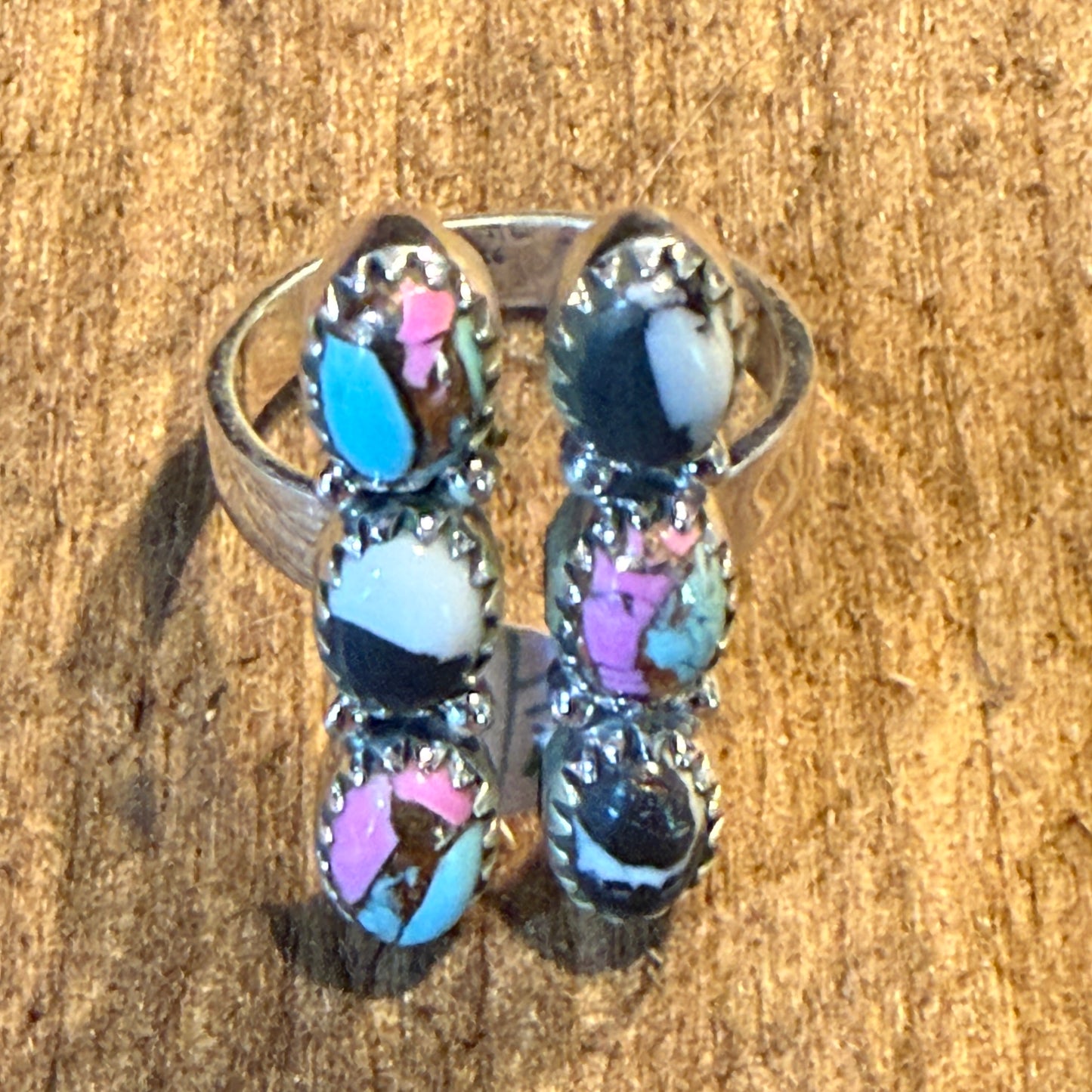 Cotton Candy White Buffalo Dahlia Turquoise Gemstone Adjustable Ring Sterling Wild West Boho