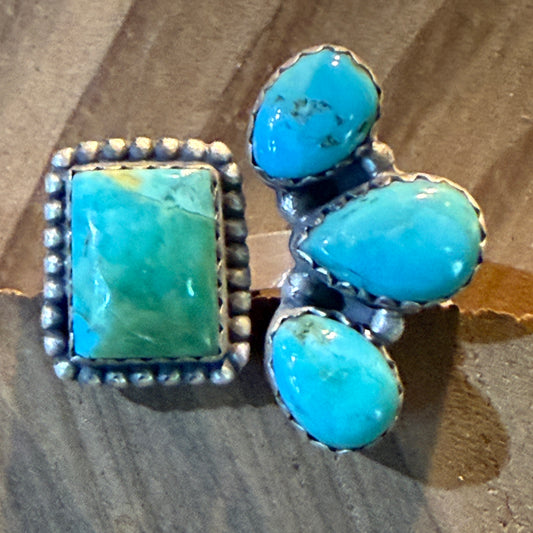 Mojave Turquoise Gemstone Cluster Statement Ring Adjustable Sterling Silver Wild West Boho
