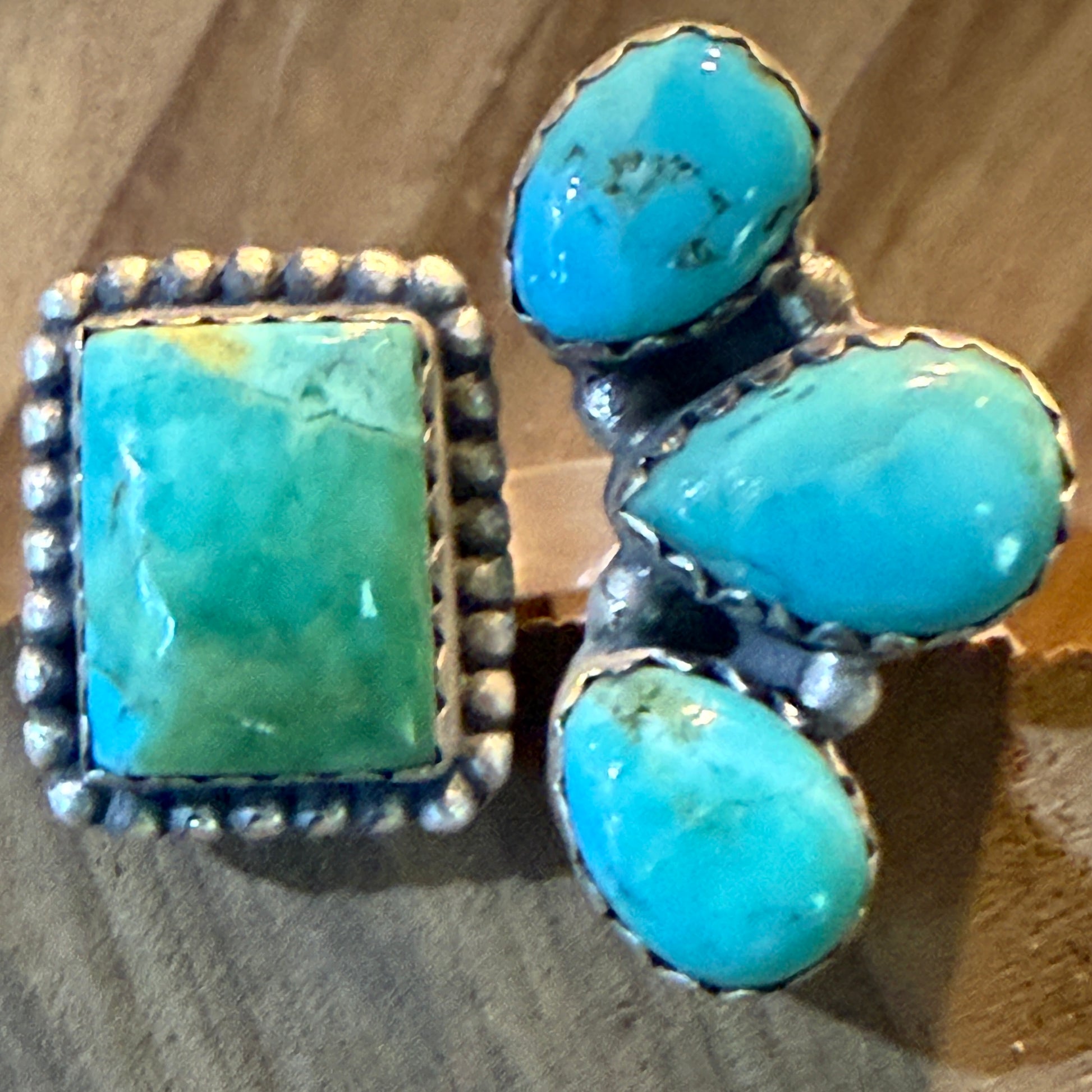 Mojave Turquoise Gemstone Cluster Statement Ring Adjustable Sterling Silver Wild West Boho