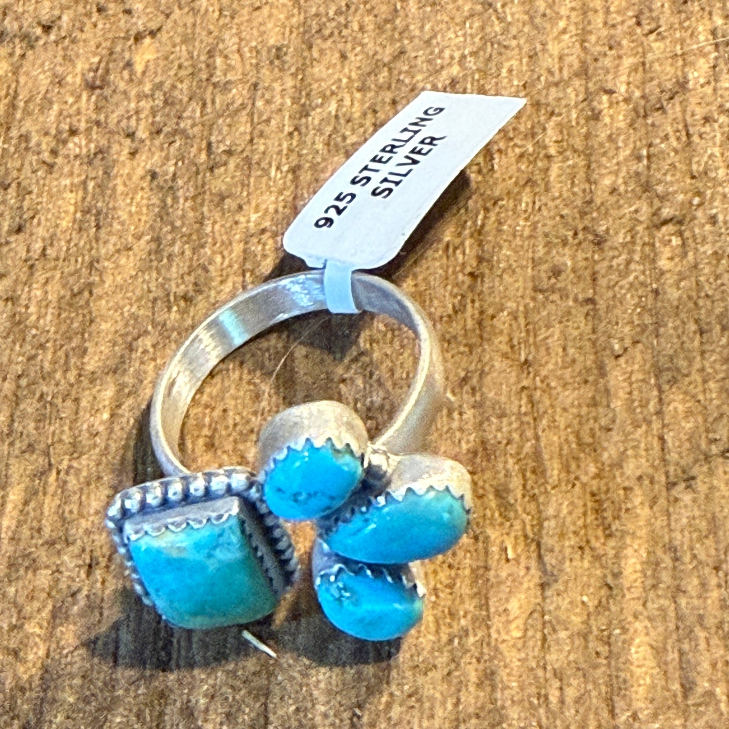 Mojave Turquoise Gemstone Cluster Statement Ring Adjustable Sterling Silver Wild West Boho