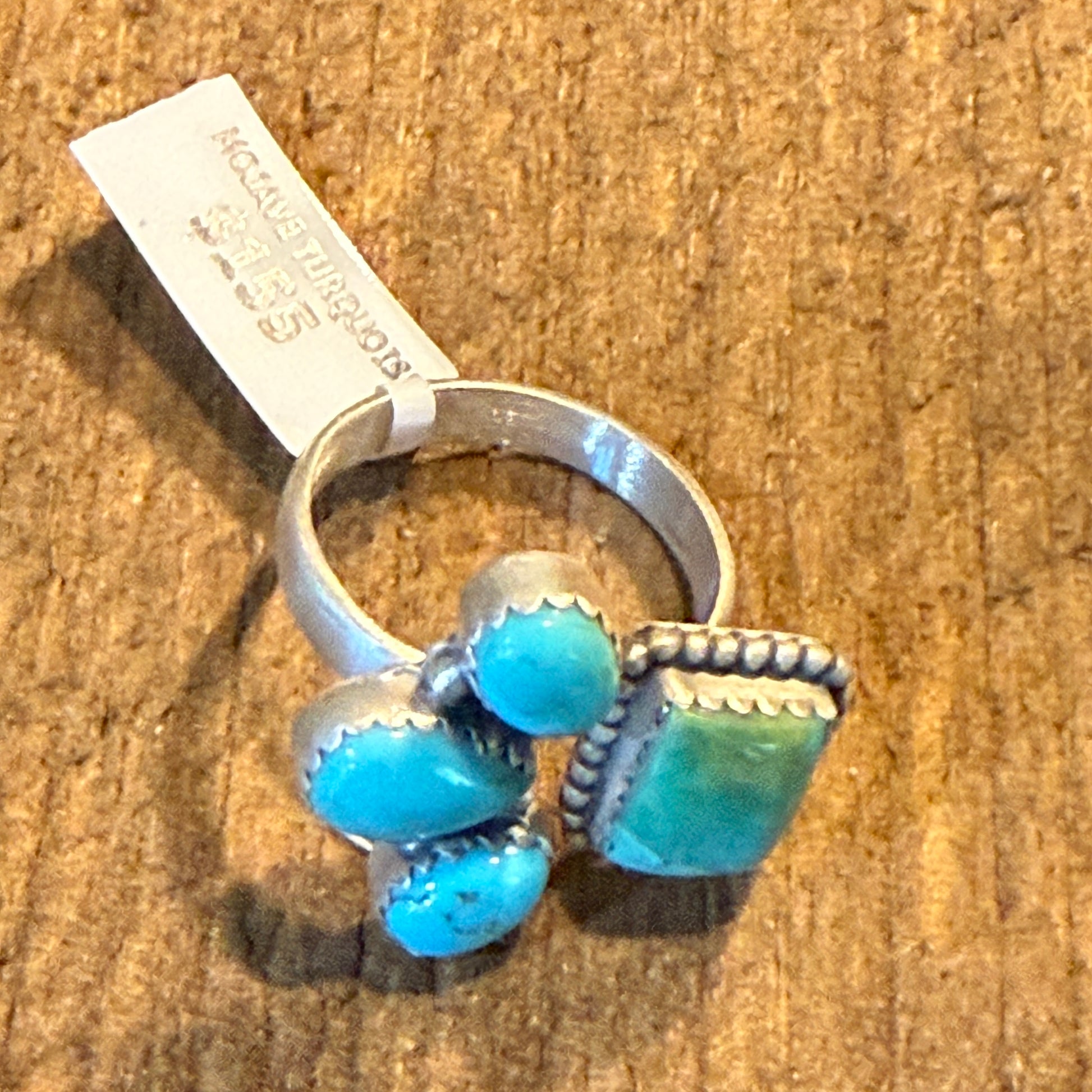 Mojave Turquoise Gemstone Cluster Statement Ring Adjustable Sterling Silver Wild West Boho