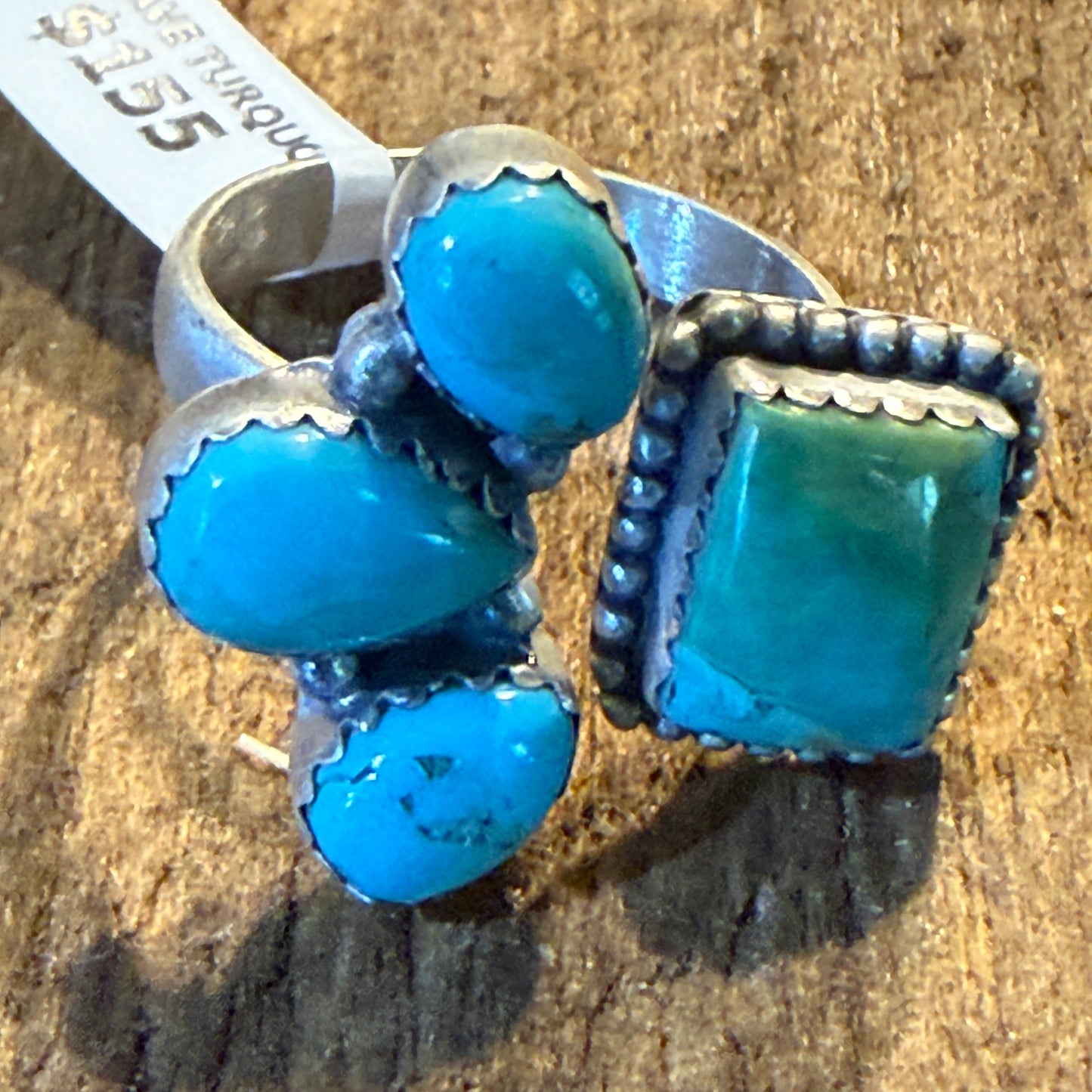 Mojave Turquoise Gemstone Cluster Statement Ring Adjustable Sterling Silver Wild West Boho