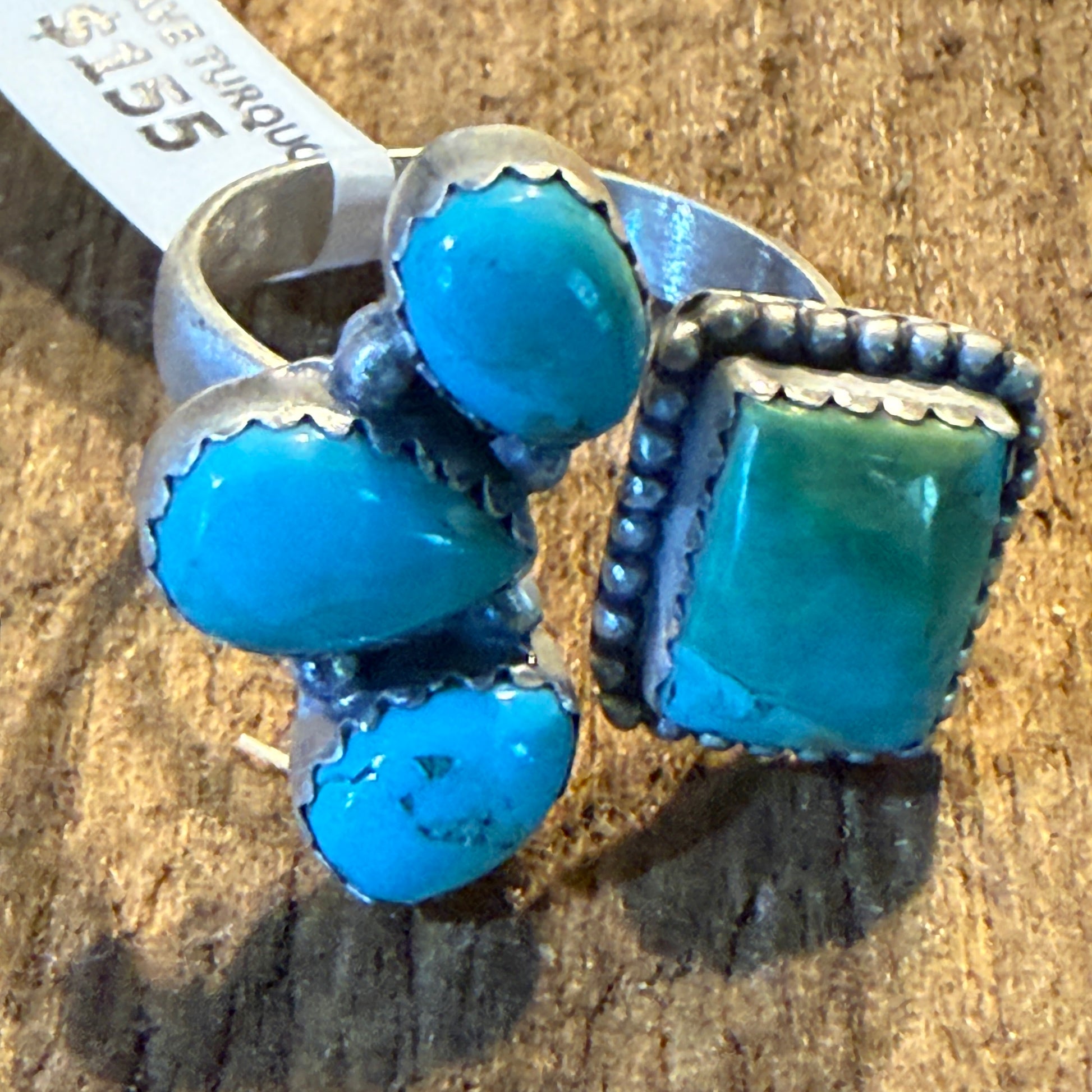 Mojave Turquoise Gemstone Cluster Statement Ring Adjustable Sterling Silver Wild West Boho