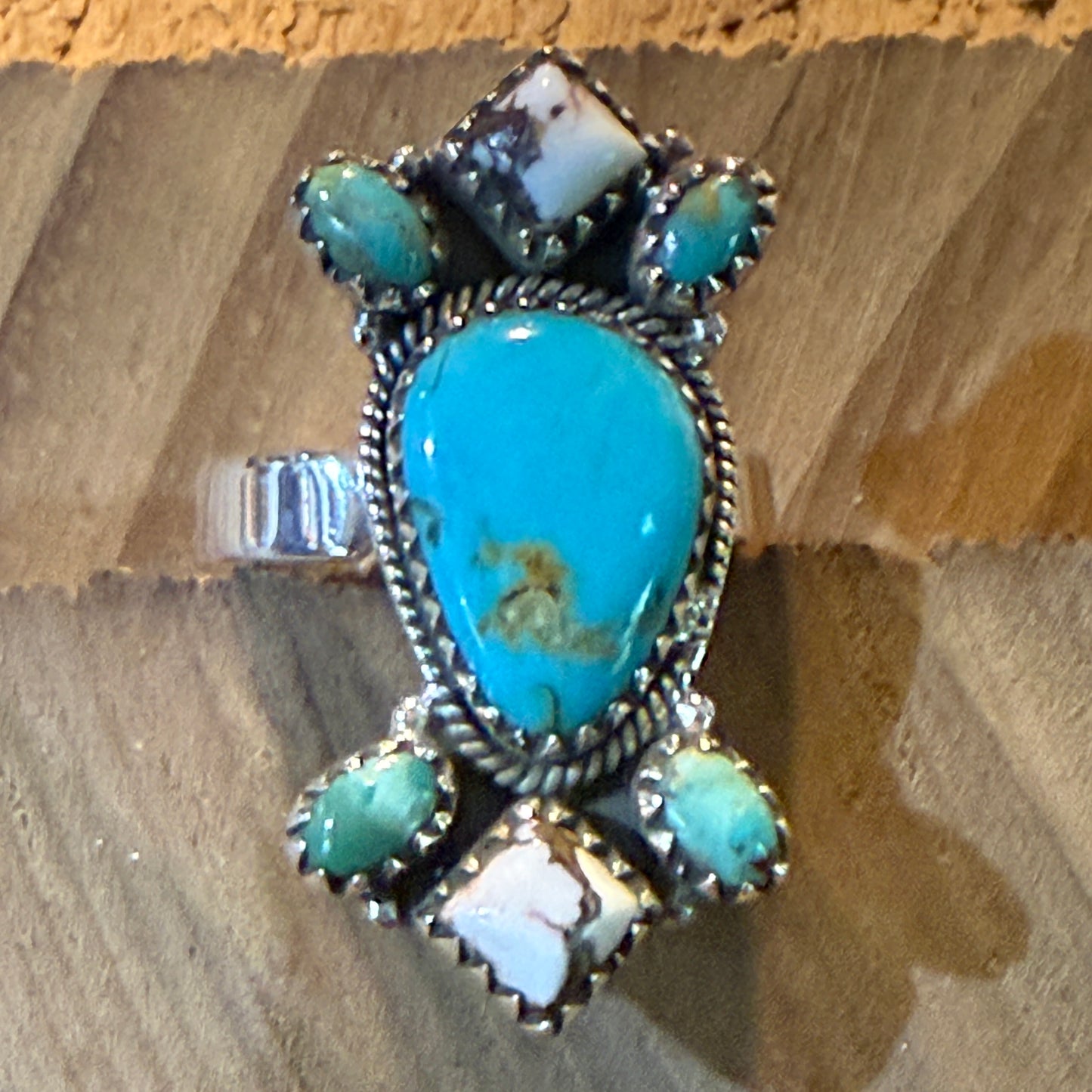 Mohave White Buffalo Turquoise Adjustable Statement Sterling Silver Ring Wild West Boho
