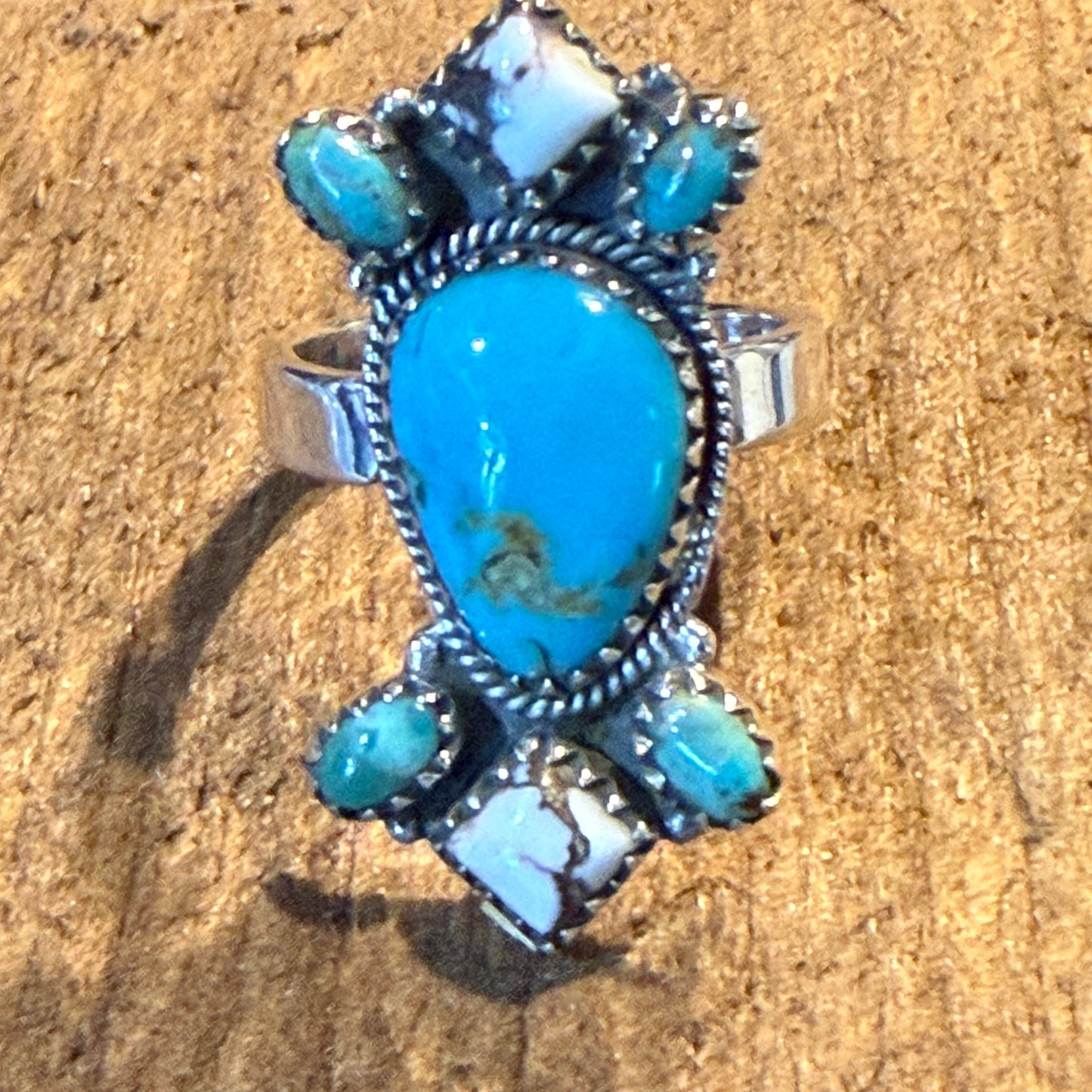 Mohave White Buffalo Turquoise Adjustable Statement Sterling Silver Ring Wild West Boho