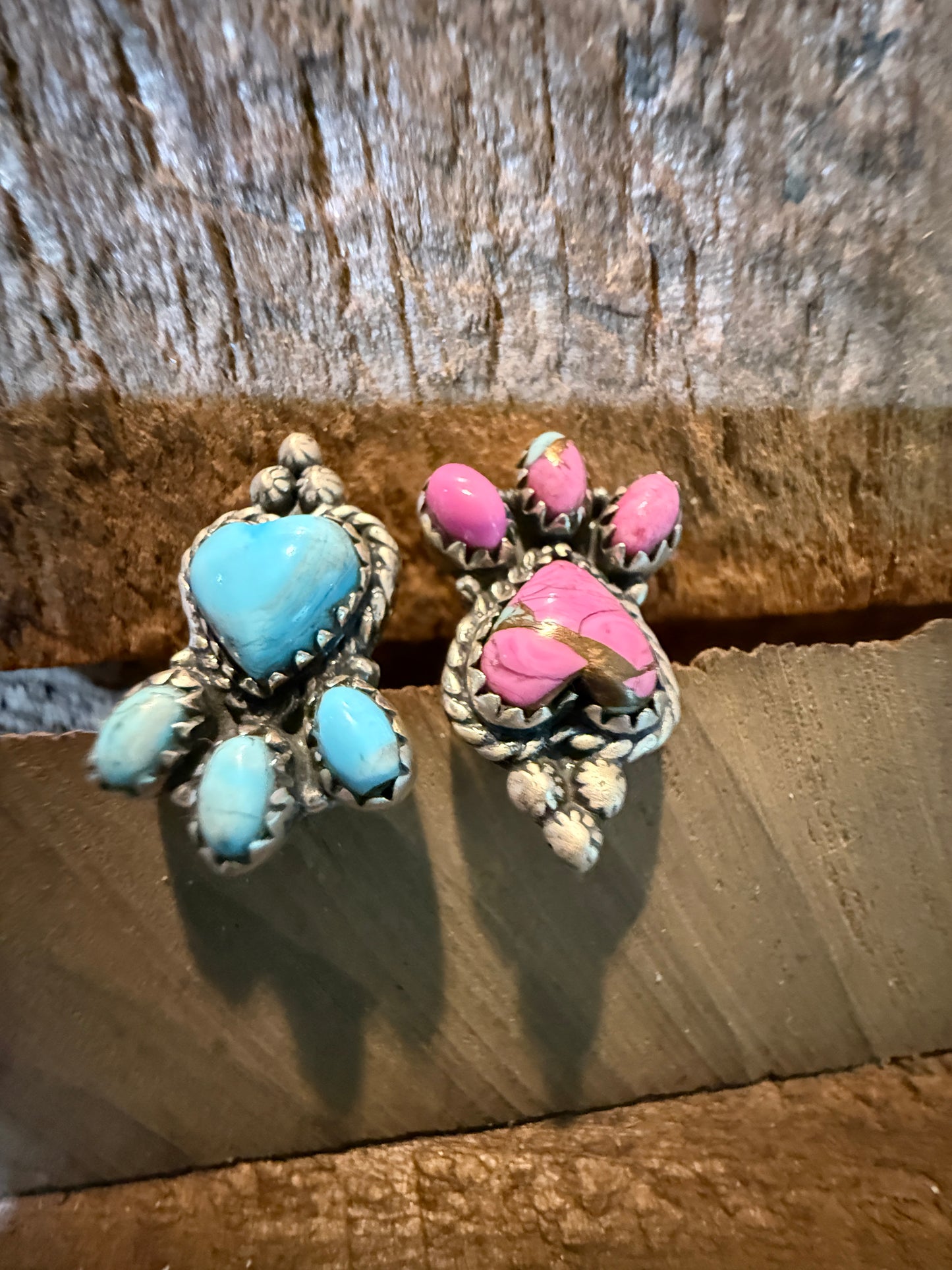 Cotton Candy Dahlia Turquoise Gemstone Adjustable Ring Sterling Silver Wild West Boho