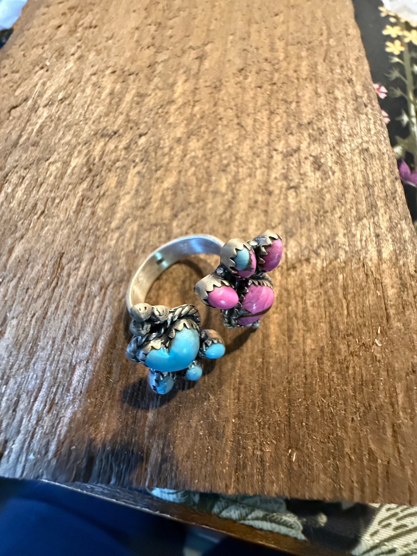 Cotton Candy Dahlia Turquoise Gemstone Adjustable Ring Sterling Silver Wild West Boho