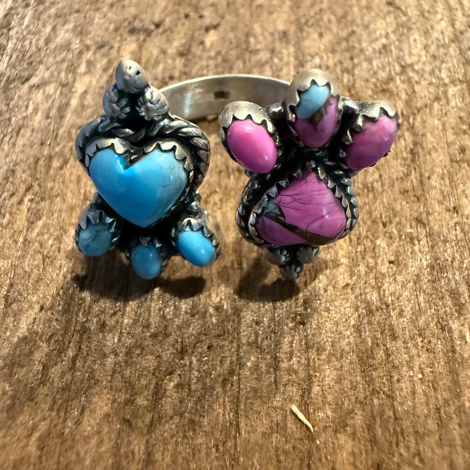 Cotton Candy Dahlia Turquoise Gemstone Adjustable Ring Sterling Silver Wild West Boho