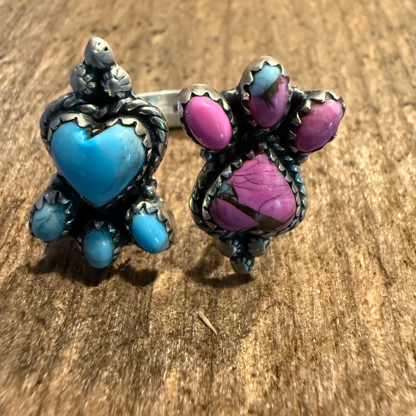 Cotton Candy Dahlia Turquoise Gemstone Adjustable Ring Sterling Silver Wild West Boho